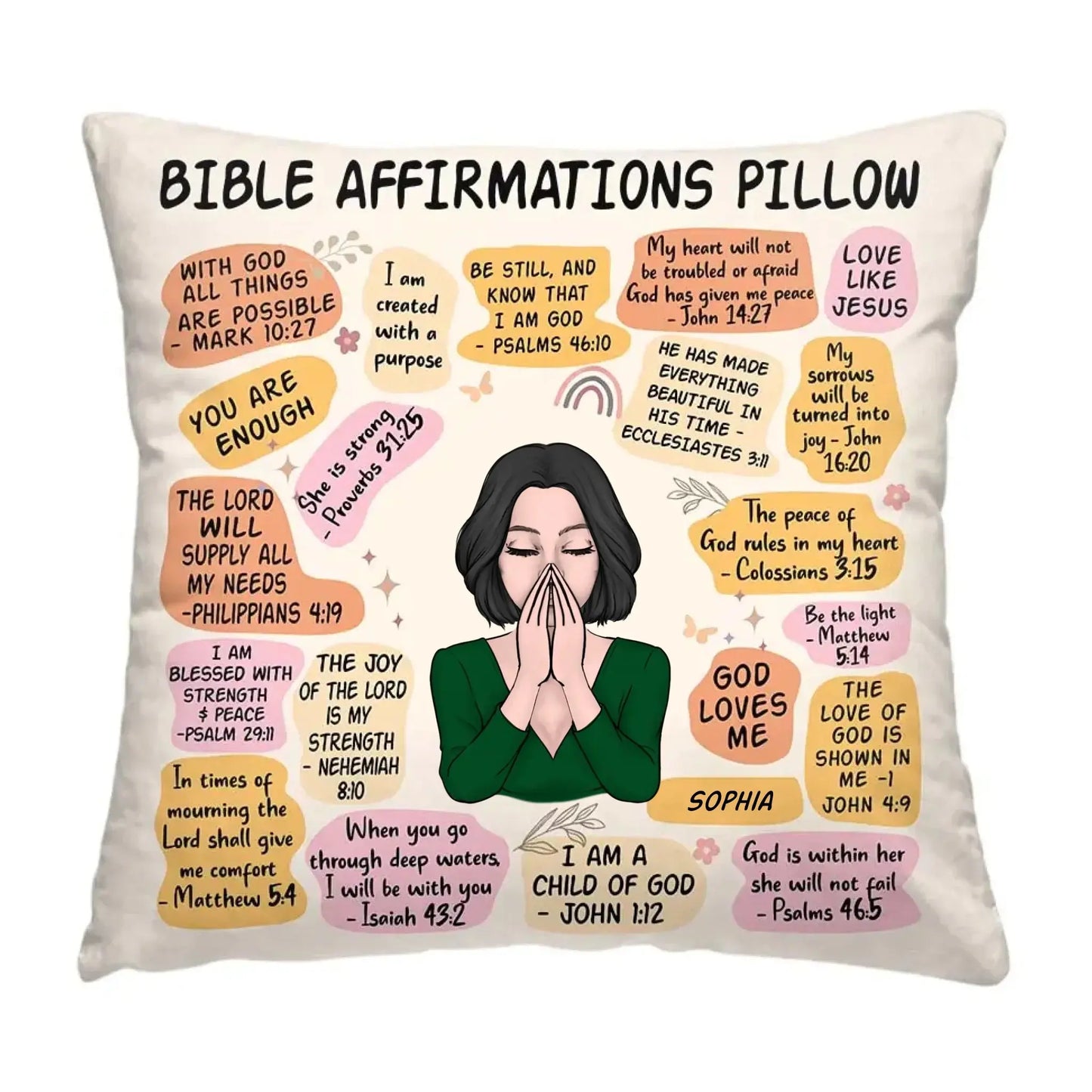 Daily Bible Affirmations – Personalized Christian Faith Throw Pillow Cushion – Meaningful Birthday, Christmas & Encouragement Gift for Believers Ezcustomize