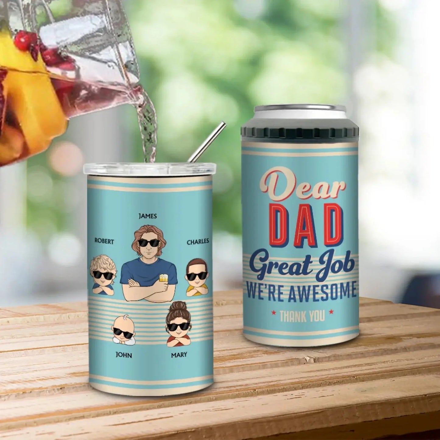 Dear Dad, Great Job We’re Awesome – Personalized Can Cooler – Funny Custom Father’s Day Gift from Kids or Family Ezcustomize