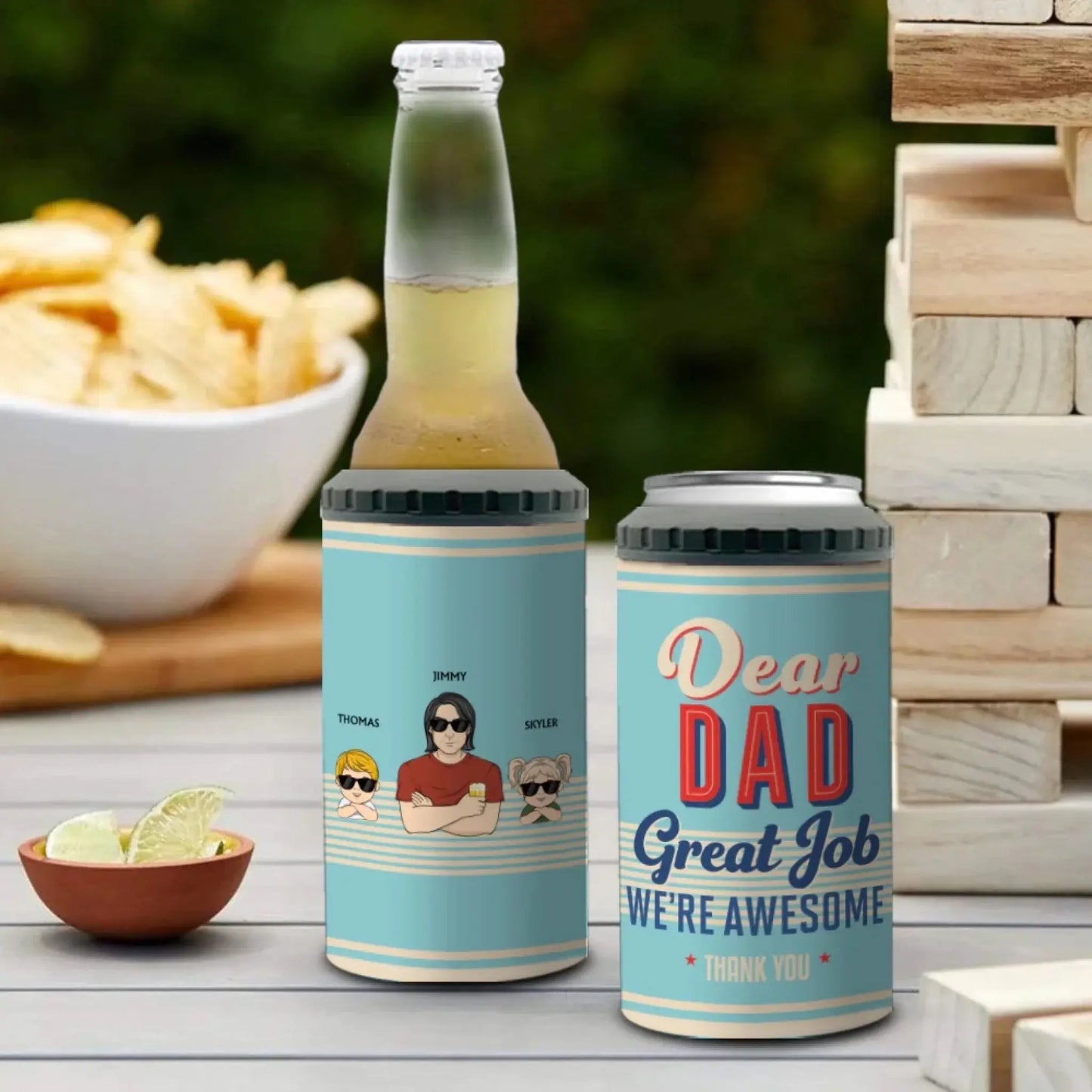 Dear Dad, Great Job We’re Awesome – Personalized Can Cooler – Funny Custom Father’s Day Gift from Kids or Family Ezcustomize