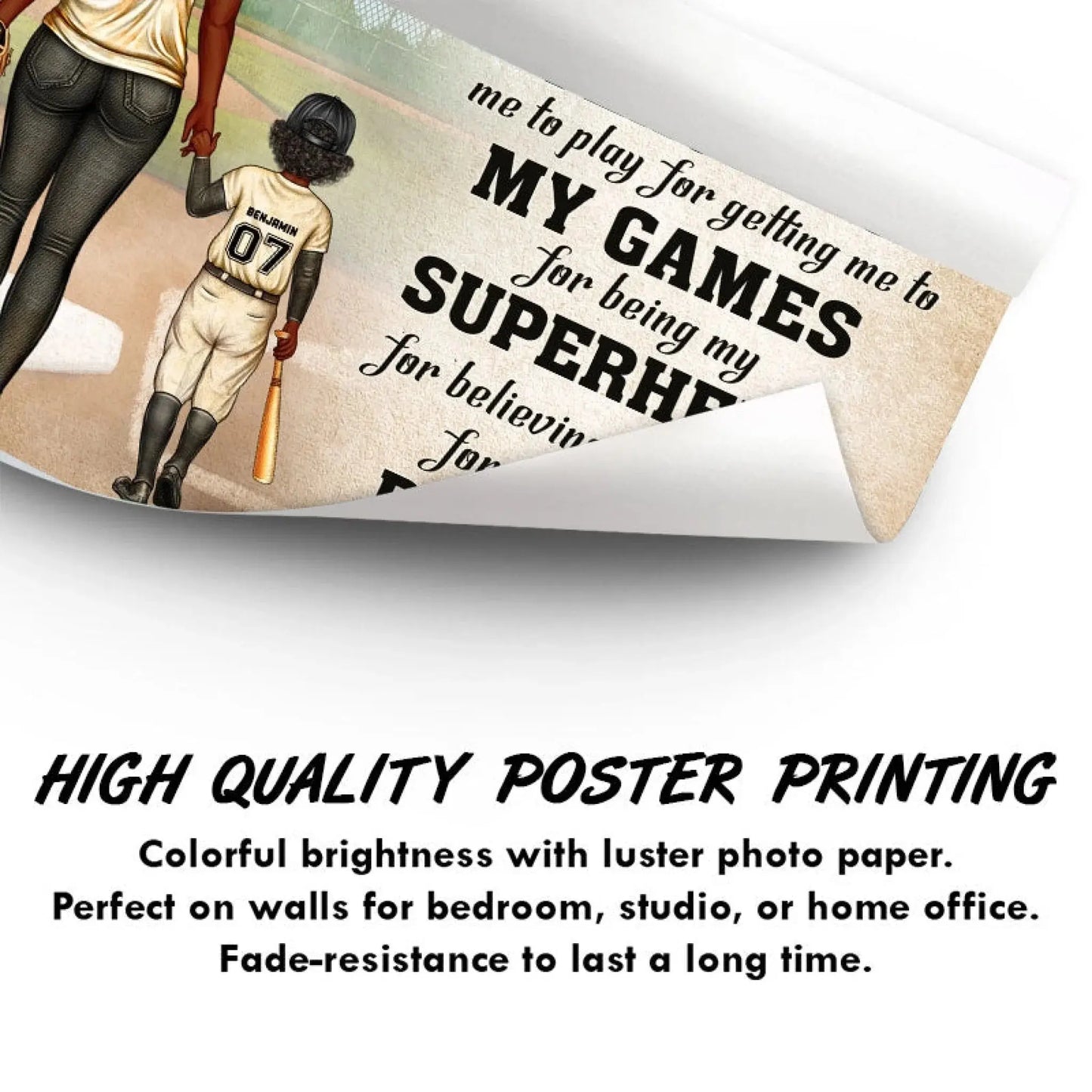 Dear Mom Baseball Poster – Personalized Back View Gift for Mother from Kids, Thank You Quote for Sports Moms Ezcustomize