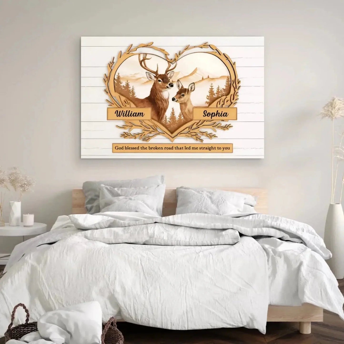 Deer Couple Mountain Scene – Personalized Canvas or Poster, Rustic Nature Wall Art with Custom Names, Romantic Gift for Him or Her Ezcustomize