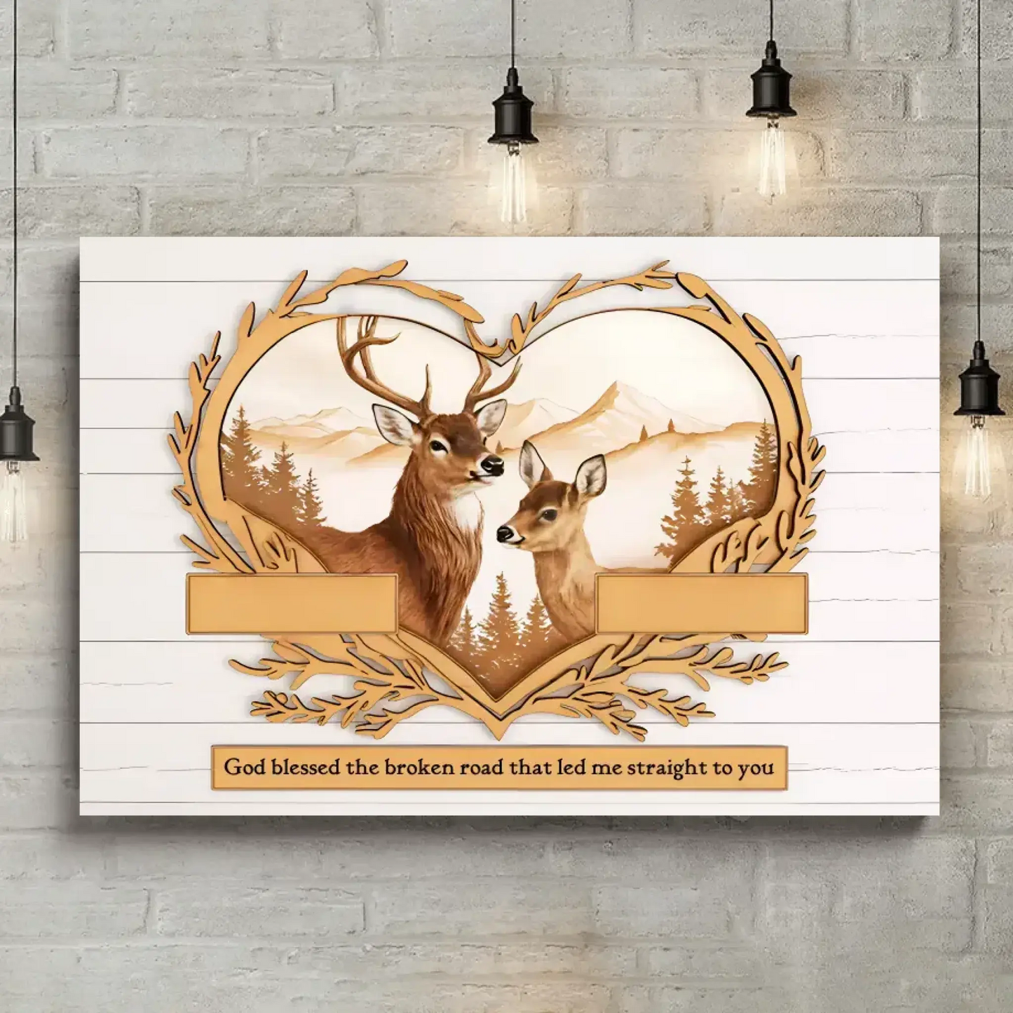 Deer Couple Mountain Scene – Personalized Canvas or Poster, Rustic Nature Wall Art with Custom Names, Romantic Gift for Him or Her Ezcustomize