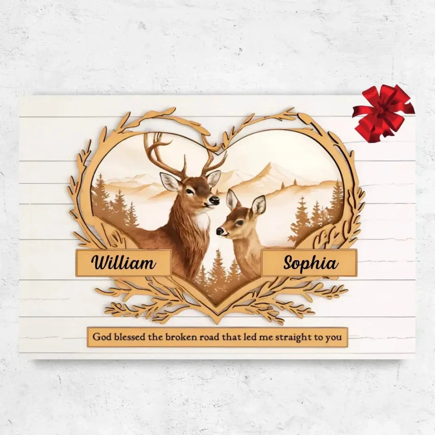 Deer Couple Mountain Scene – Personalized Canvas or Poster, Rustic Nature Wall Art with Custom Names, Romantic Gift for Him or Her Ezcustomize