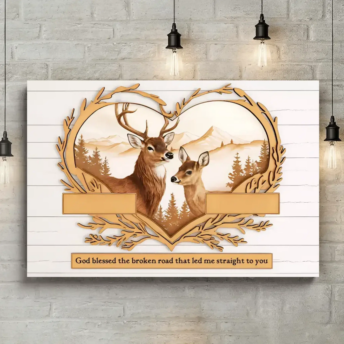 Deer Couple Mountain Scene – Personalized Canvas or Poster, Rustic Nature Wall Art with Custom Names, Romantic Gift for Him or Her Ezcustomize