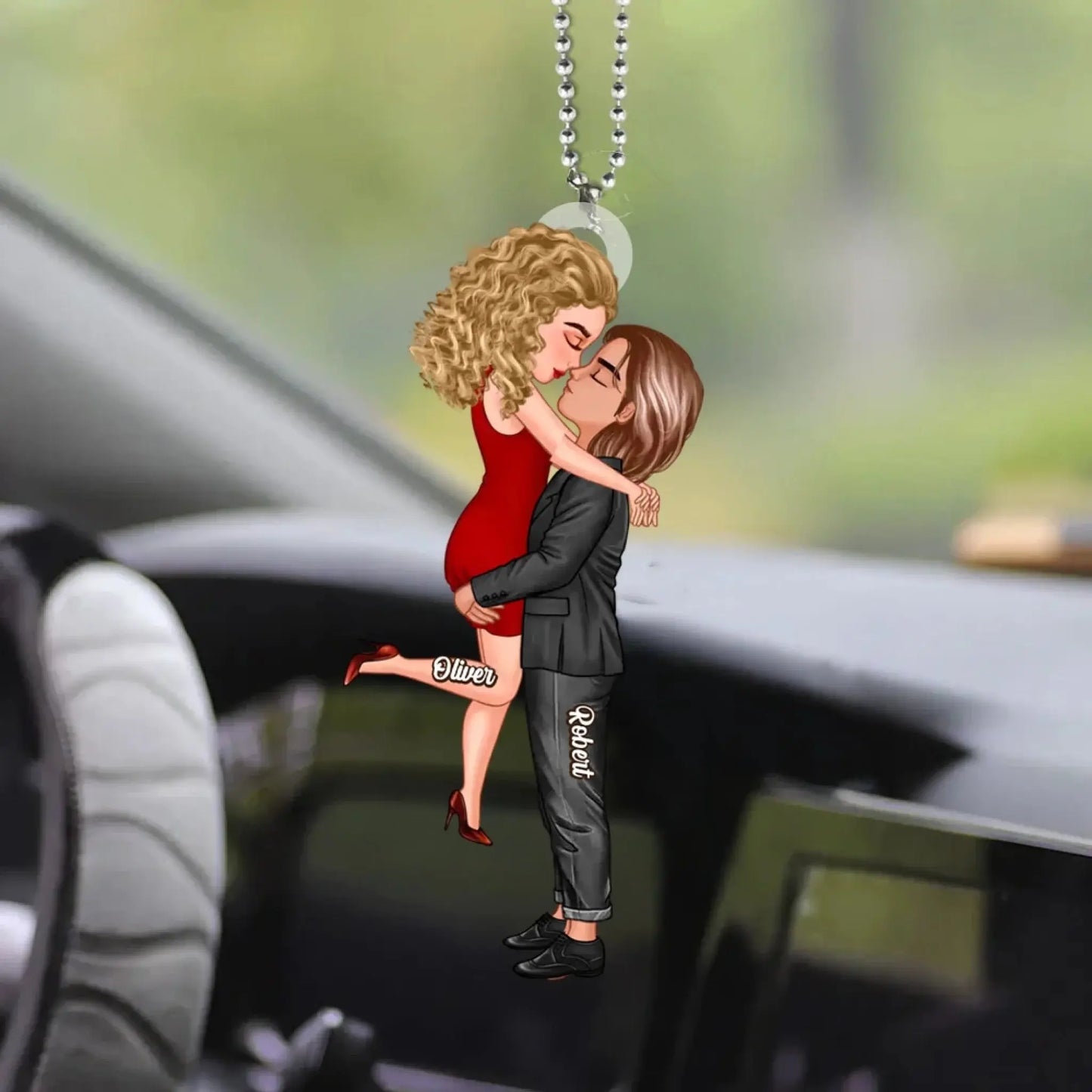 Doll Couple Kissing & Hugging Design – Personalized Car Hanger – Romantic Custom Gift for Couples, Anniversaries, or Any Special Day Ezcustomize