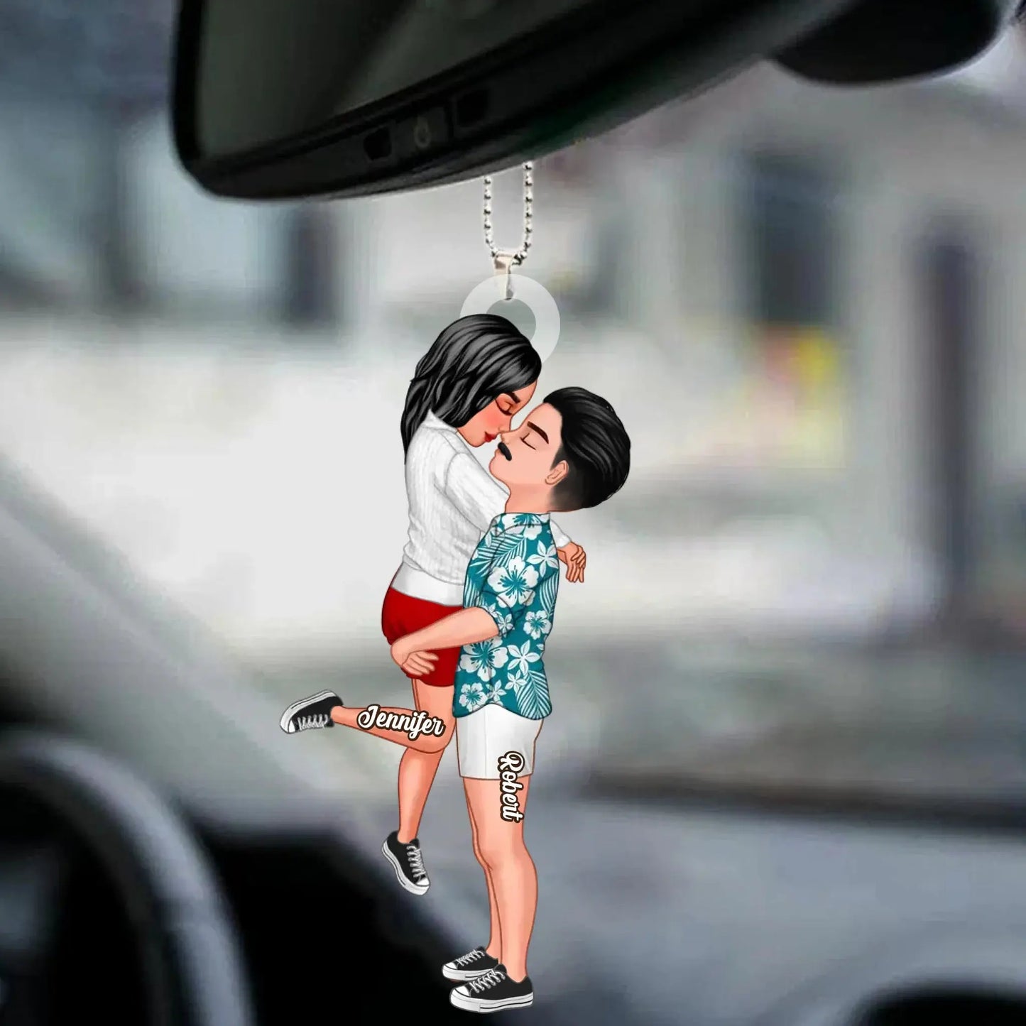 Doll Couple Kissing & Hugging Design – Personalized Car Hanger – Romantic Custom Gift for Couples, Anniversaries, or Any Special Day Ezcustomize