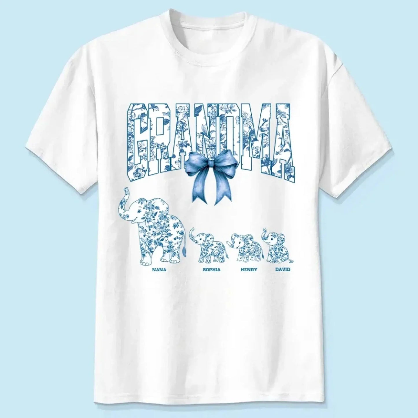 Elephant Floral Chinoiserie Shirt – Personalized T-Shirt for Mom or Grandma – Mother’s Day Gift with Blue Pattern Design Ezcustomize