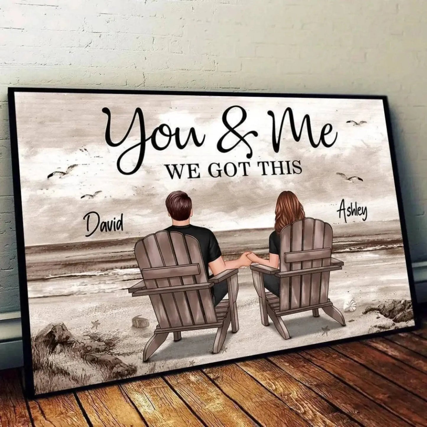 Eternal Love Couple at the Beach – Personalized Retro Vintage Poster/Canvas – Anniversary & Wedding Gift for Couples, Husband & Wife Ezcustomize
