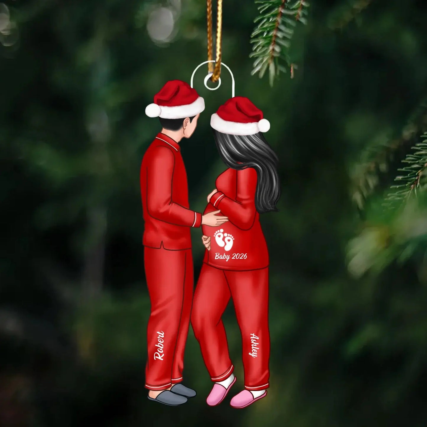 Expecting Parents Christmas Design – Personalized Acrylic Ornament – Baby Arriving Keepsake & Holiday Gift for New Moms and Dads Ezcustomize