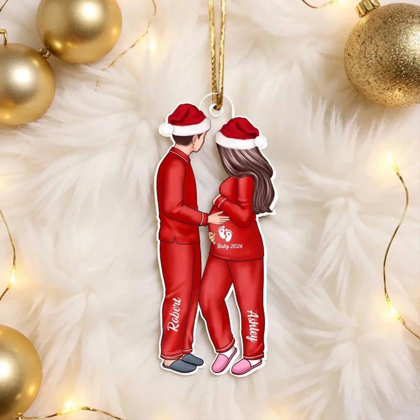 Expecting Parents Christmas Design – Personalized Acrylic Ornament – Baby Arriving Keepsake & Holiday Gift for New Moms and Dads Ezcustomize