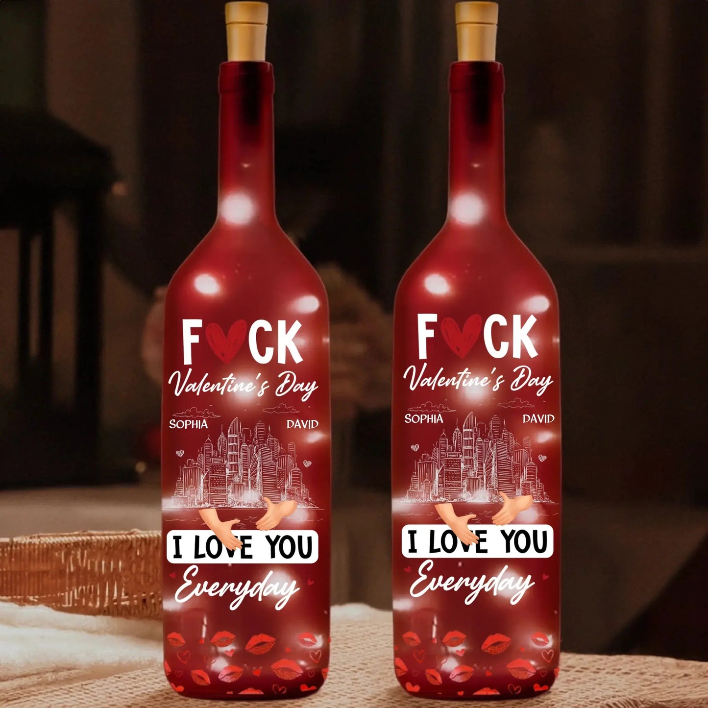F**k Valentine’s Day I Love You Everyday Personalized Bottle Lamp – Funny Romantic Custom LED Light Gift for Couples, Anniversary & Home Decor Ezcustomize