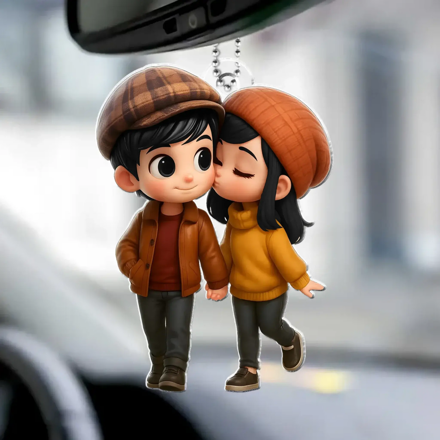 Fall Season Couple Car Hanger – Personalized Cute Cartoon Acrylic Ornament, Autumn Gift for Boyfriend or Girlfriend Ezcustomize