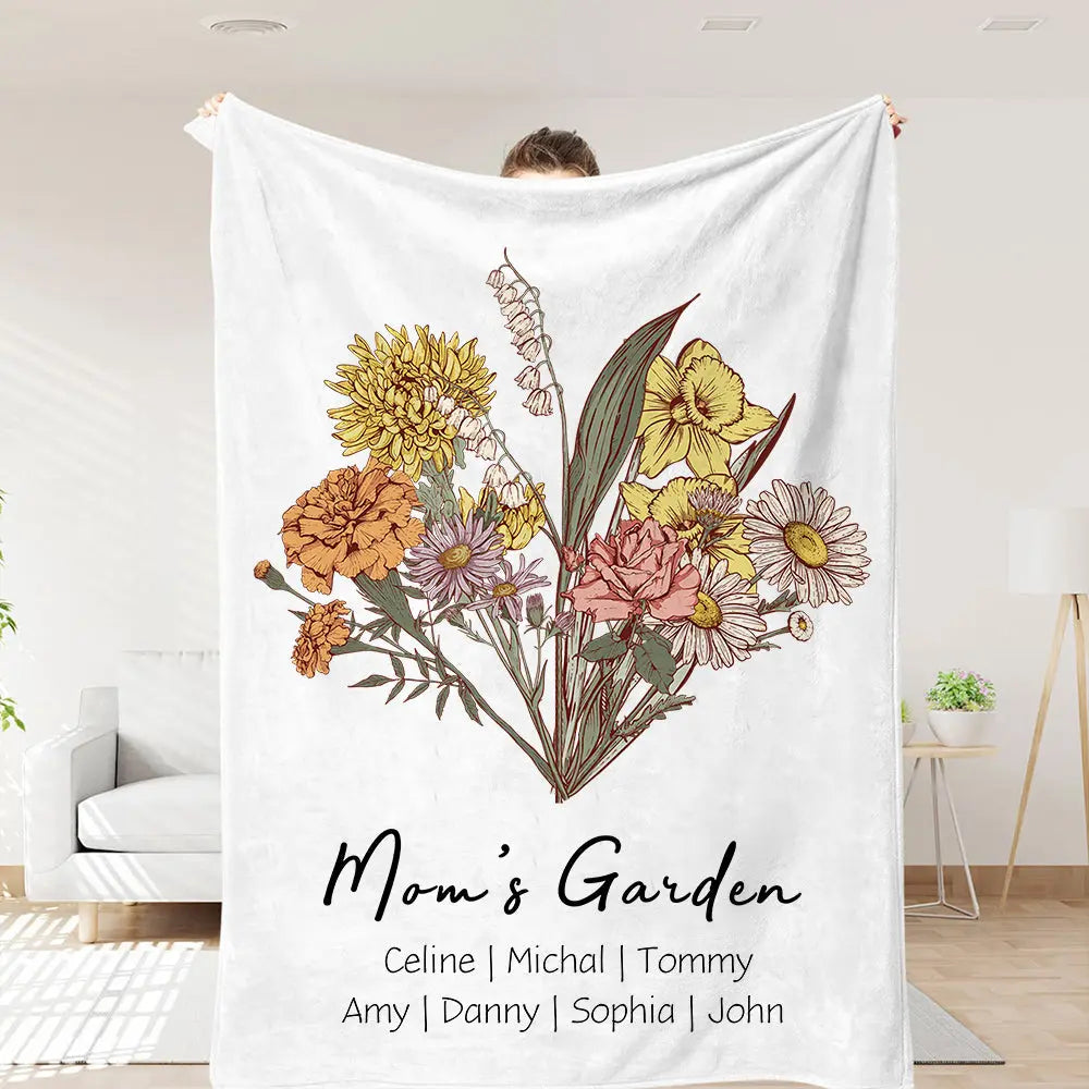 Family Blossoms - Custom Birth Flower & Names Artwork - Personalized Blanket Ezcustomize