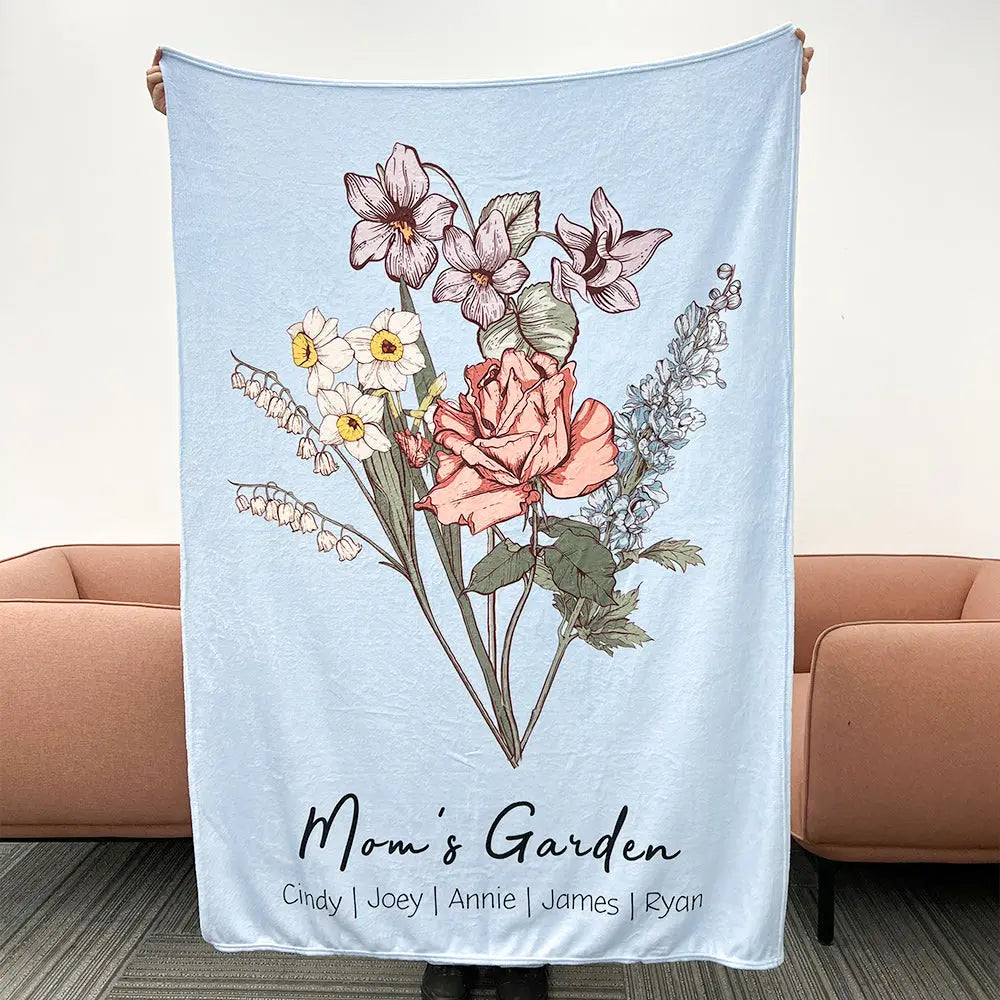 Family Blossoms - Custom Birth Flower & Names Artwork - Personalized Blanket Ezcustomize