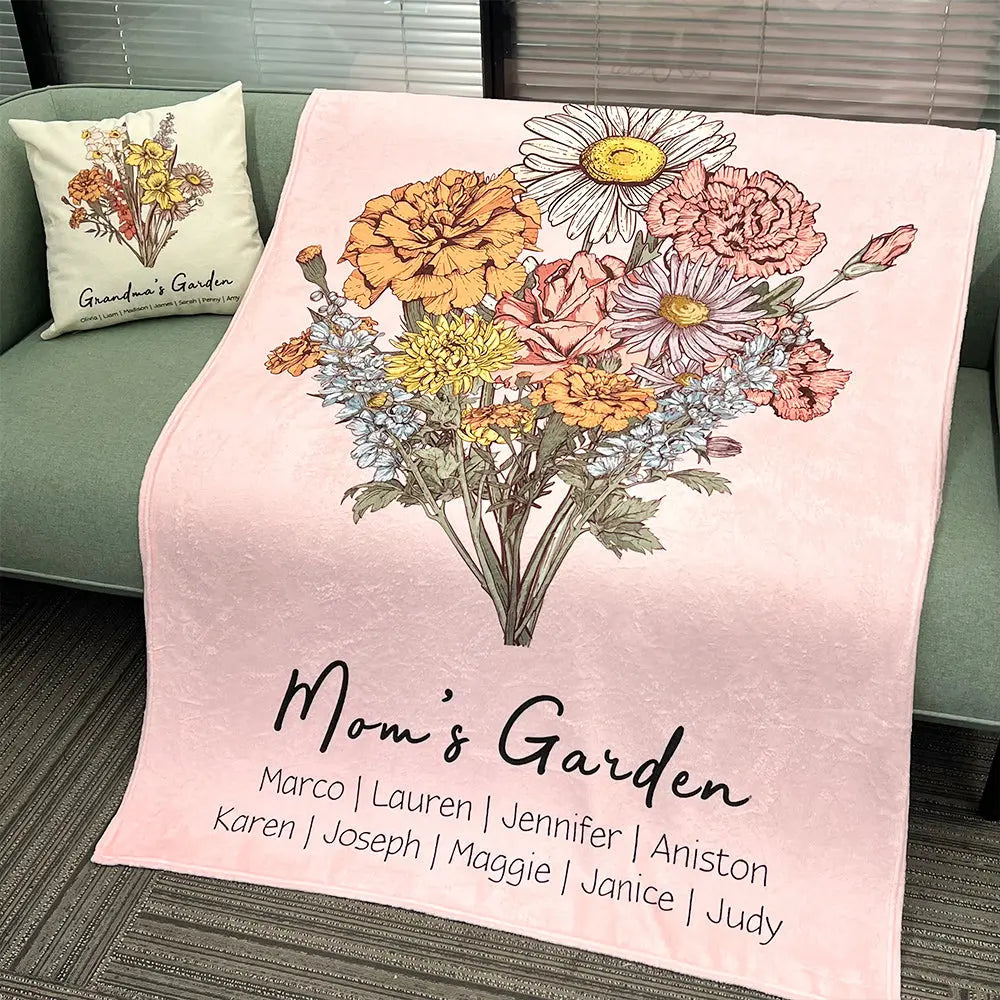 Family Blossoms - Custom Birth Flower & Names Artwork - Personalized Blanket Ezcustomize