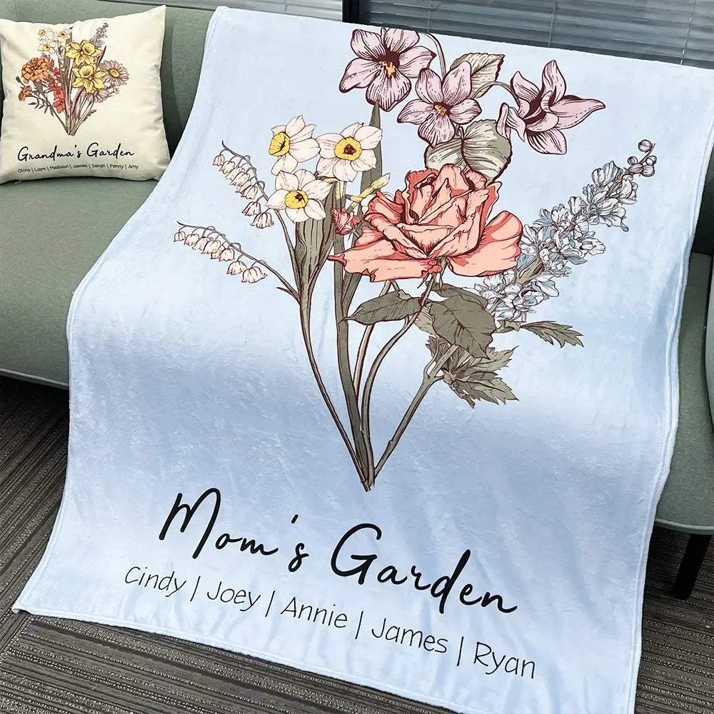 Family Blossoms - Custom Birth Flower & Names Artwork - Personalized Blanket Ezcustomize