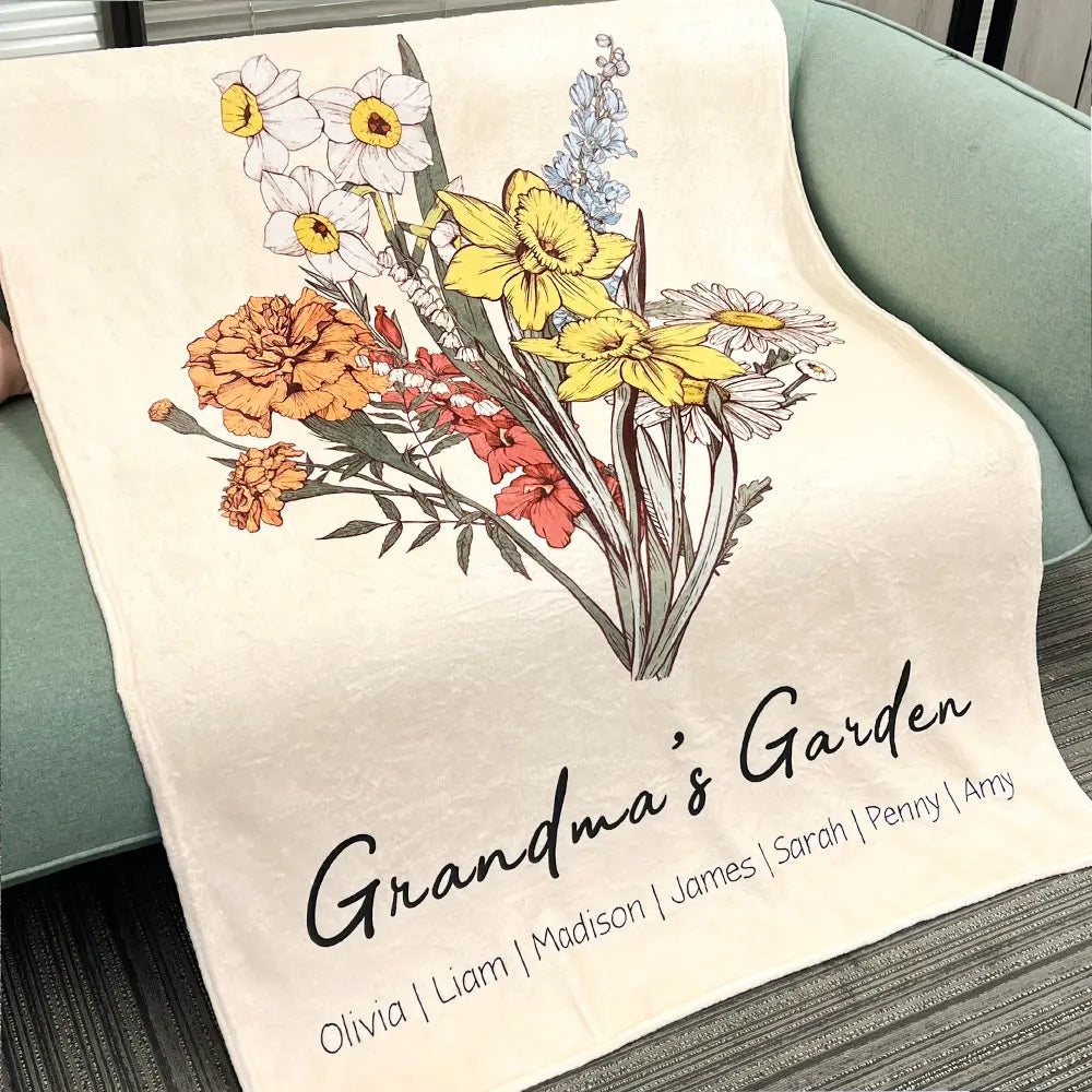 Family Blossoms - Custom Birth Flower & Names Artwork - Personalized Blanket Ezcustomize