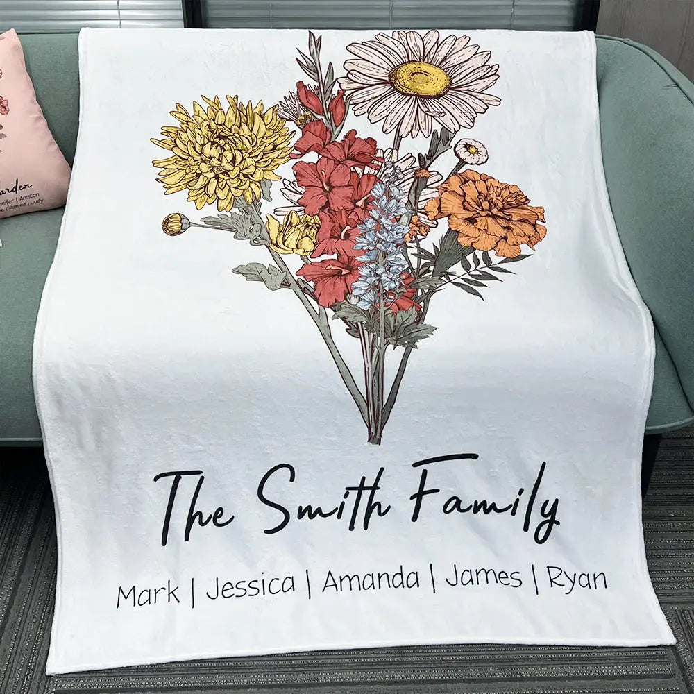 Family Blossoms - Custom Birth Flower & Names Artwork - Personalized Blanket Ezcustomize