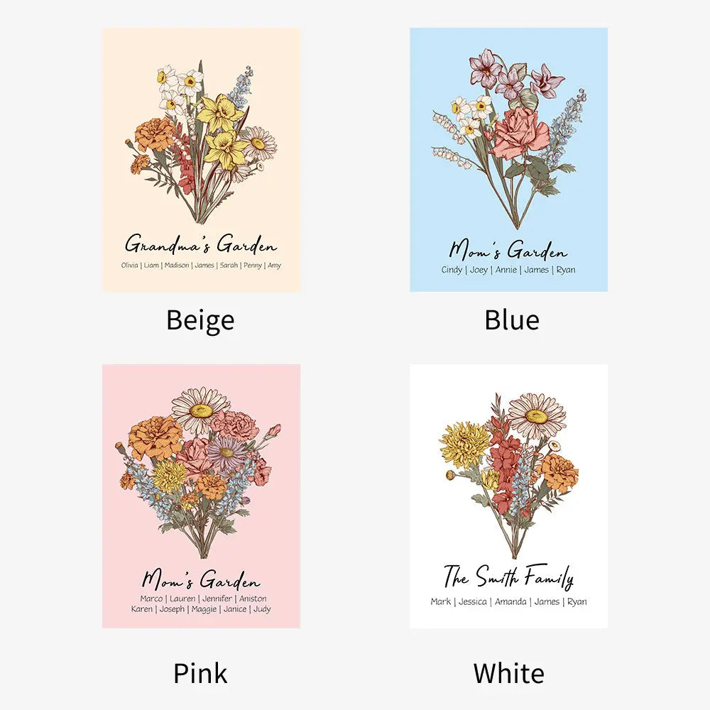 Family Blossoms - Custom Birth Flower & Names Artwork - Personalized Blanket Ezcustomize