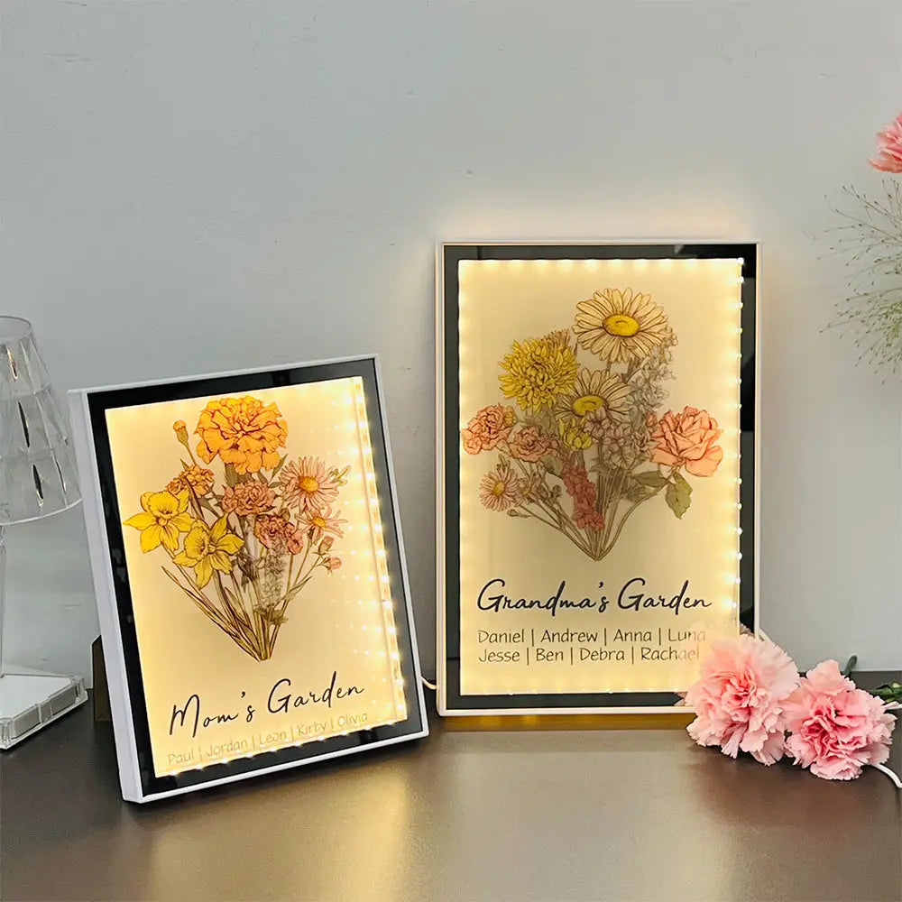 Family Blossoms - Custom Birth Flower & Names Artwork - Personalized Night Light Mirror for Your Home Ezcustomize