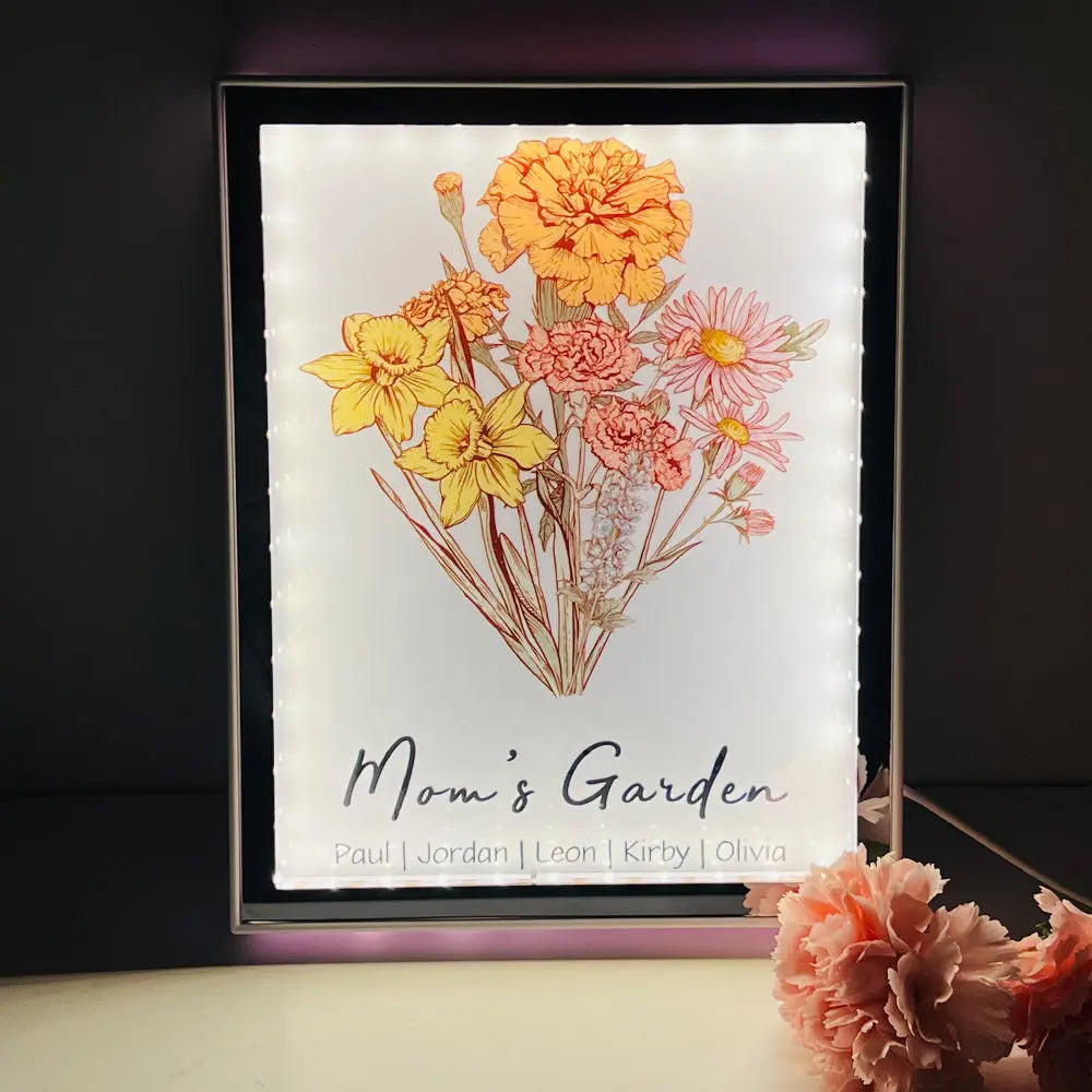 Family Blossoms - Custom Birth Flower & Names Artwork - Personalized Night Light Mirror for Your Home Ezcustomize