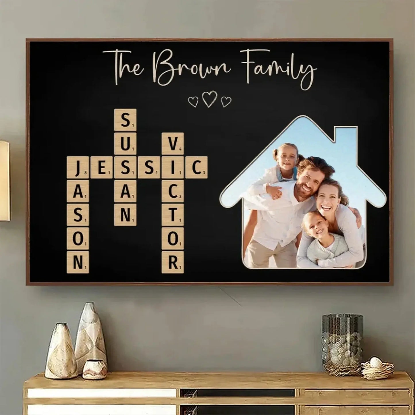 Family Crossword Wall Art – Personalized Photo Canvas/Poster, Created in a Moment Treasured Forever Gift for Parents, Home Decor Ezcustomize