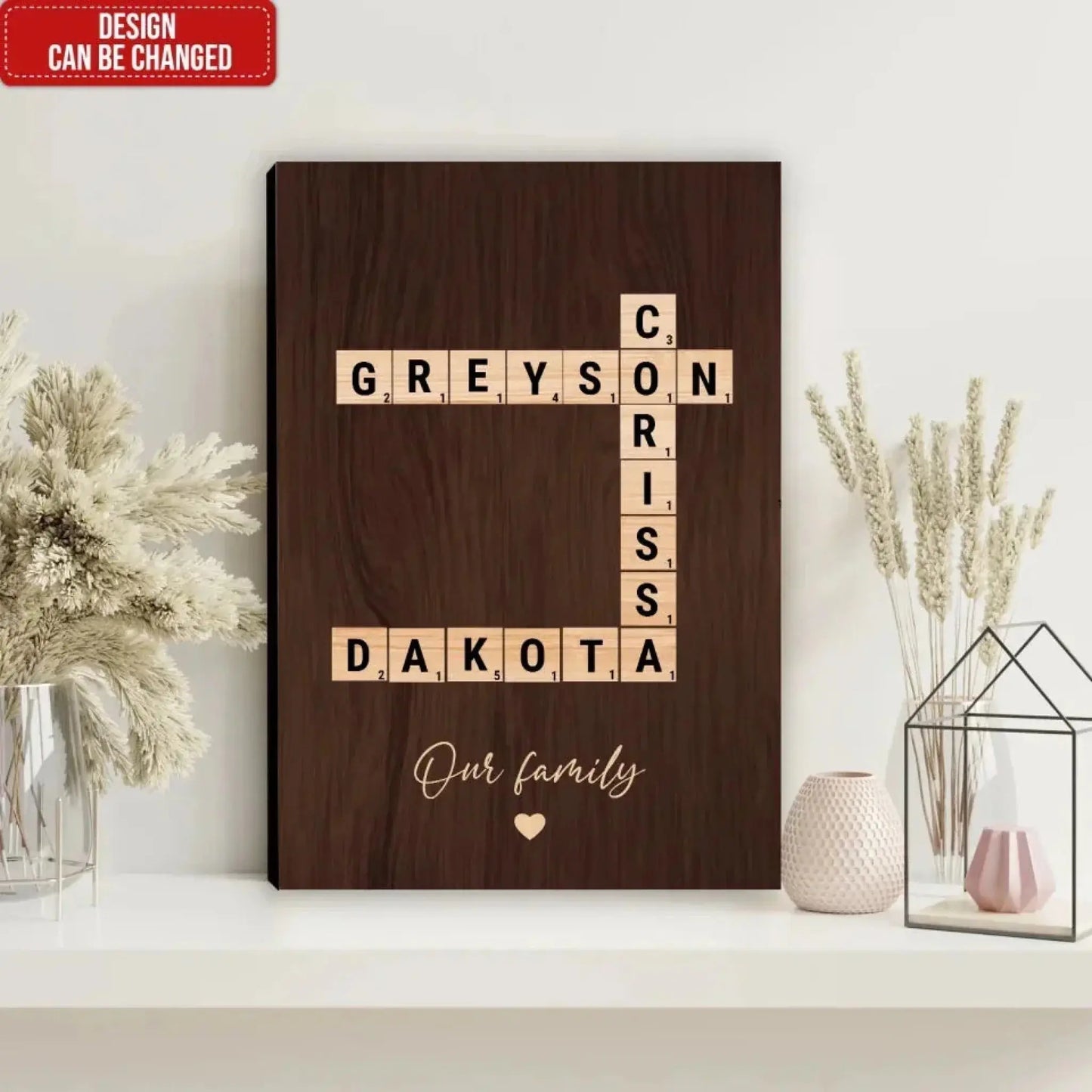 Family Name Crossword Tile Art – Personalized Poster/Canvas with Custom Names, Unique Gift for Holidays, Christmas, or Family Celebrations Ezcustomize