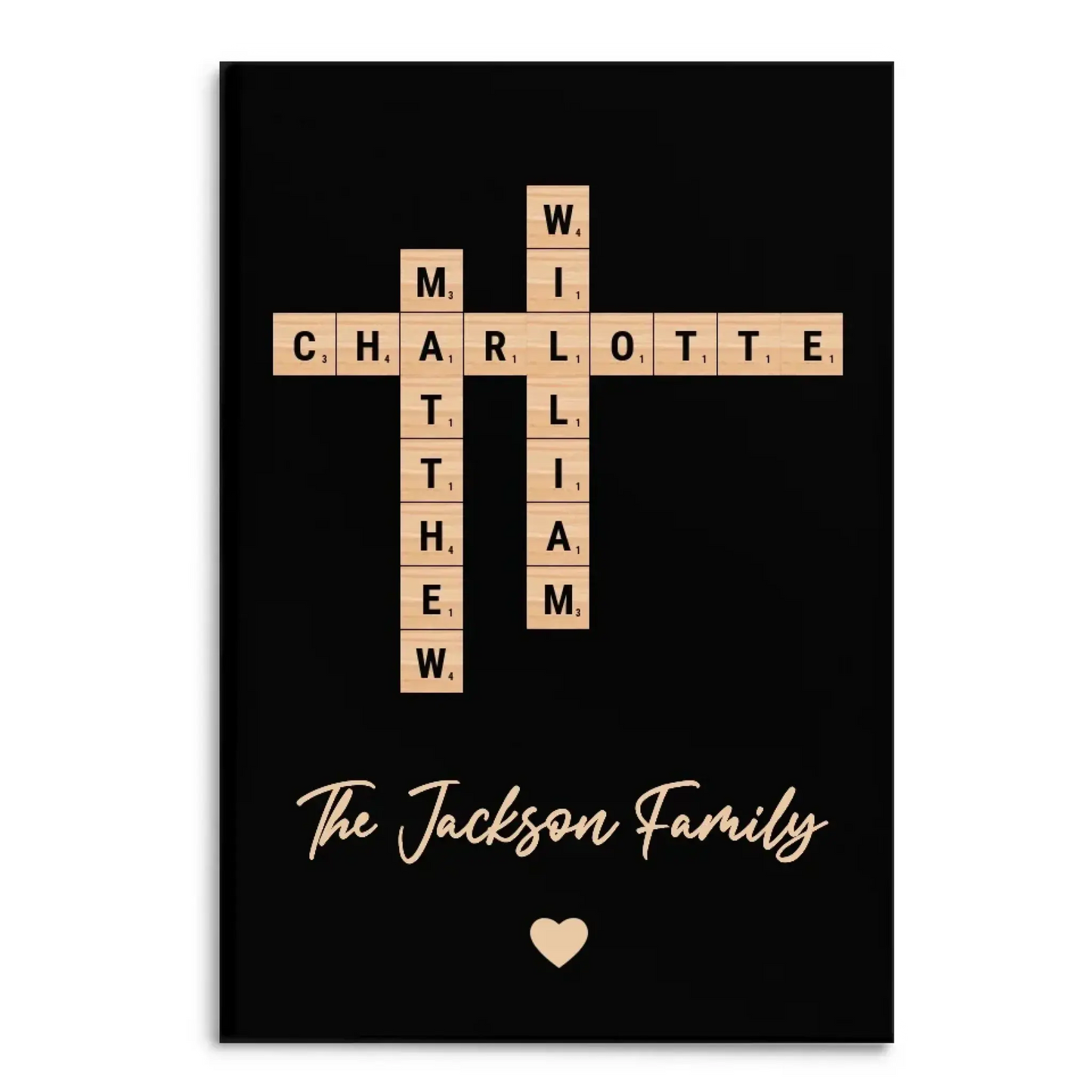 Family Name Crossword Tile Art – Personalized Poster/Canvas with Custom Names, Unique Gift for Holidays, Christmas, or Family Celebrations Ezcustomize