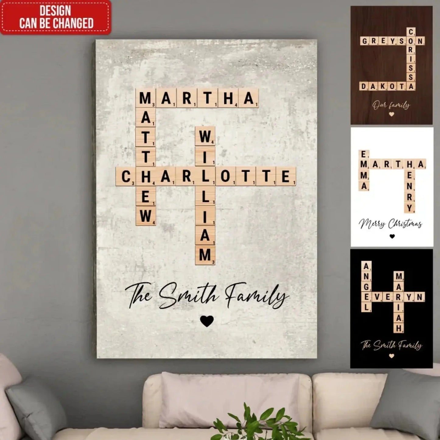 Family Name Crossword Tile Art – Personalized Poster/Canvas with Custom Names, Unique Gift for Holidays, Christmas, or Family Celebrations Ezcustomize