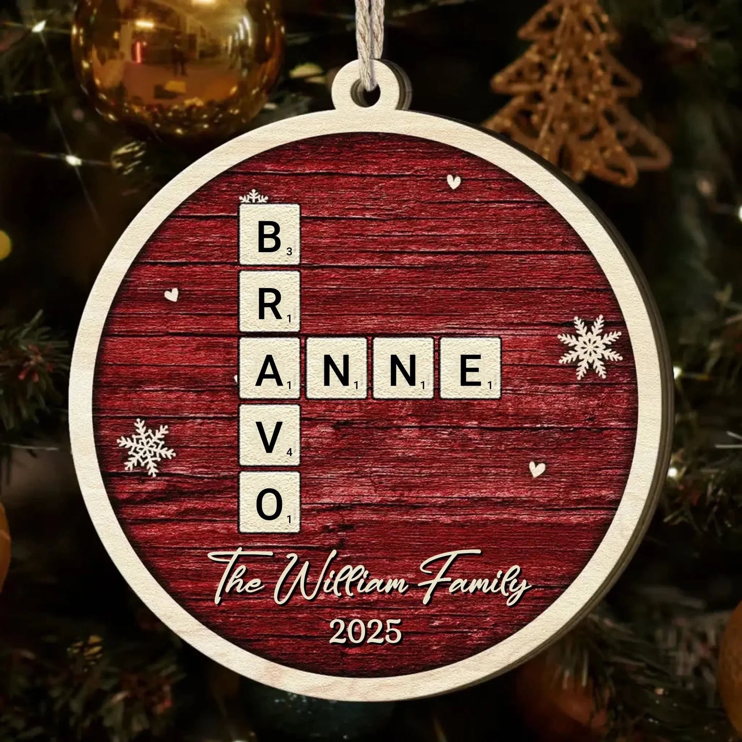 Family Name Scrabble Personalized Wooden Ornament – Custom Christmas Gift for Parents, Grandparents & Kids 2025 Ezcustomize