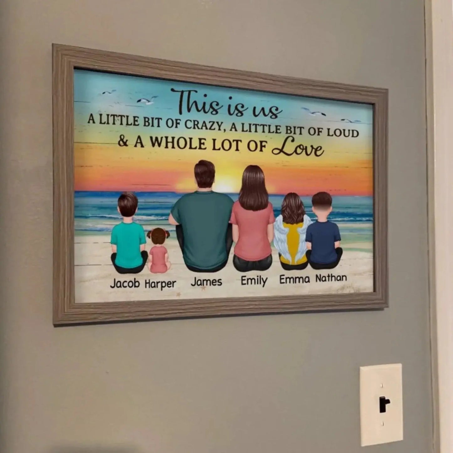 Family Sitting at the Beach – Personalized Back View Landscape Horizontal Poster – Custom Gift for Family, Parents, or Grandparents Ezcustomize
