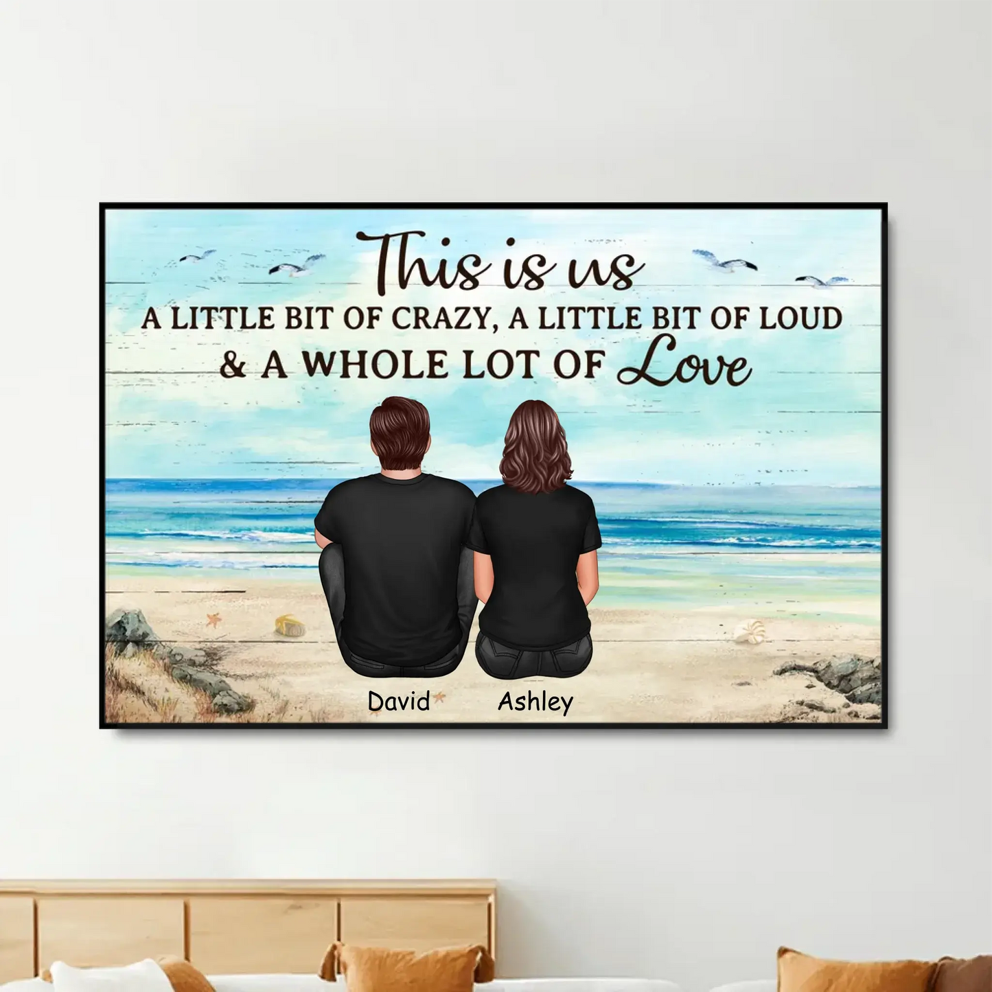 Family Sitting at the Beach – Personalized Back View Landscape Horizontal Poster – Custom Gift for Family, Parents, or Grandparents Ezcustomize