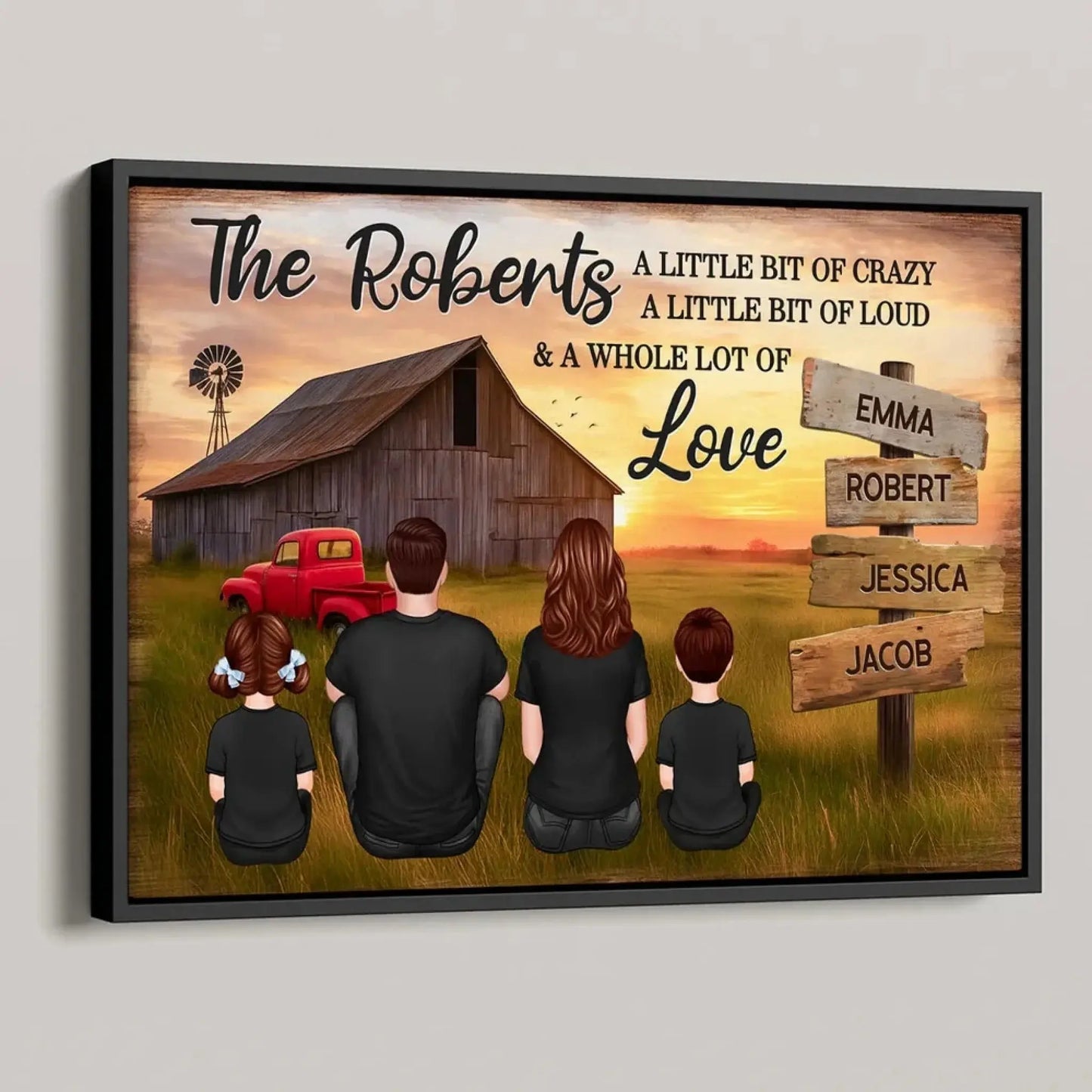 Family Wood Sign with Sunset Farmhouse Scene – Personalized Poster/Canvas – Gift for Dad, Husband & Grandpa Ezcustomize