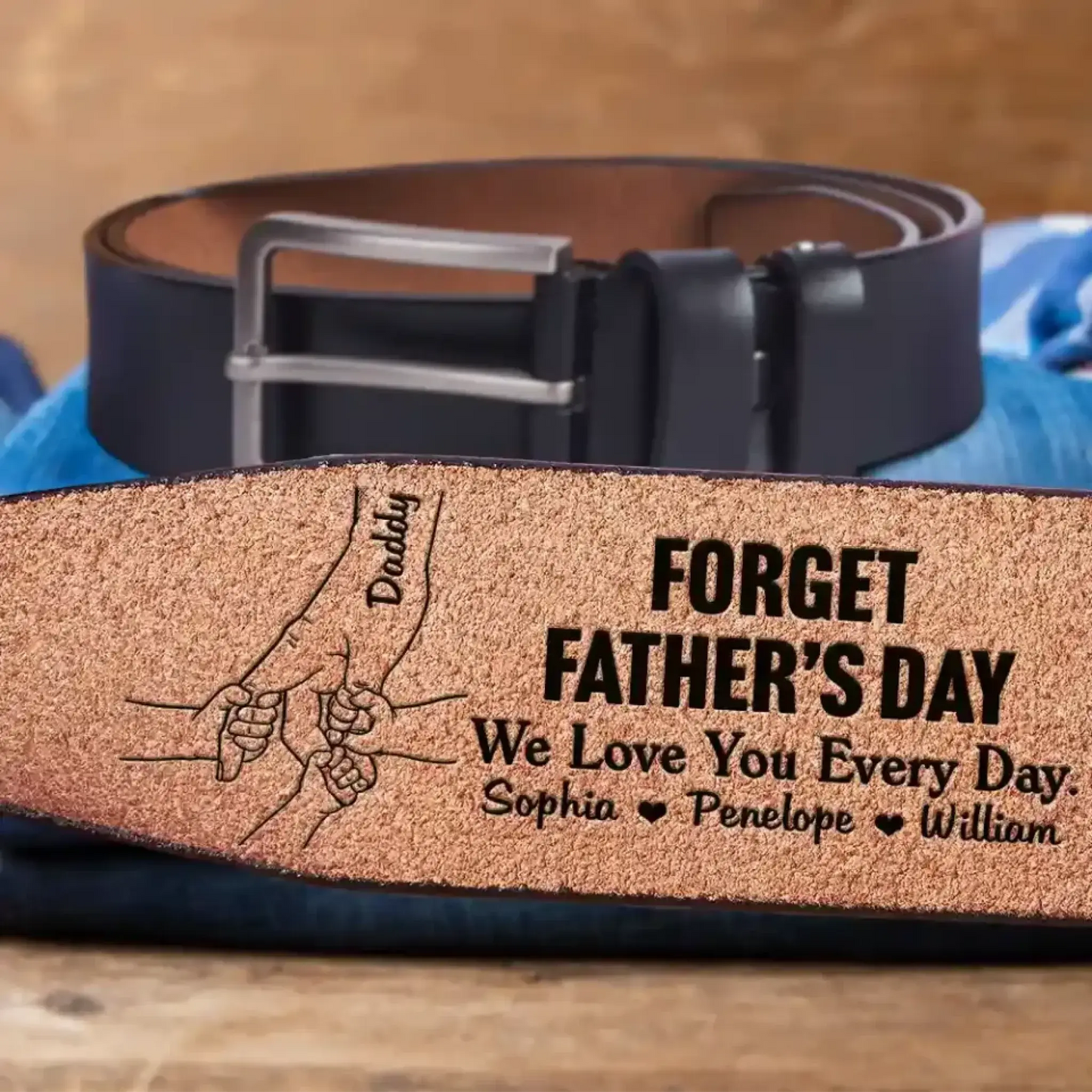 Father We Love You Every Day - Personalized Engraved Leather Belt Ezcustomize