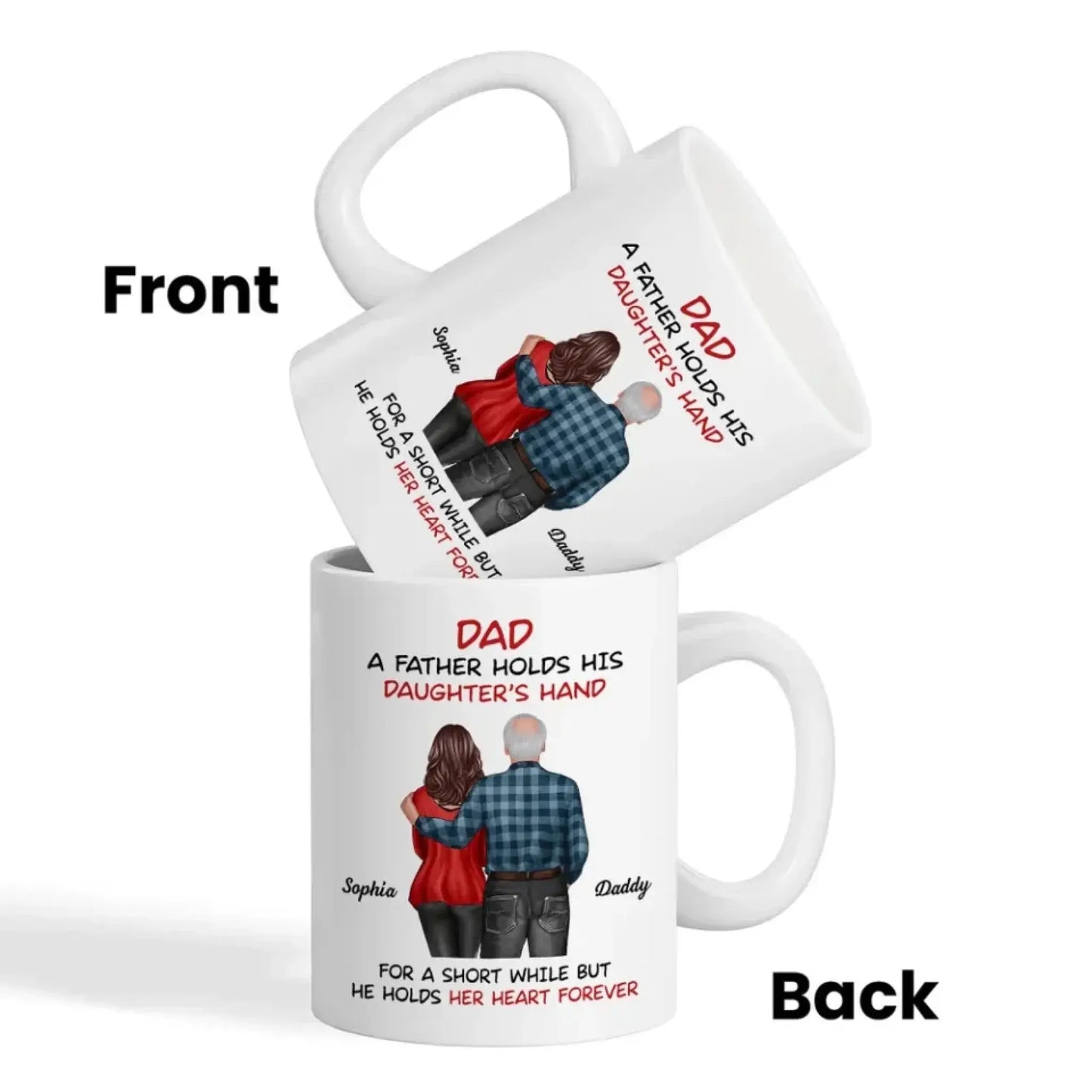 Father & Daughter Mug – “A Father Holds His Daughter’s Hand” Personalized Back View Gift for Dad or Grandpa Ezcustomize
