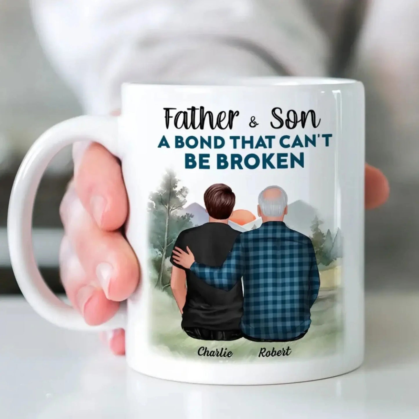 Father & Son “A Bond That Can’t Be Broken” Personalized Mug – Custom Name Gift for Dad from Son Ezcustomize