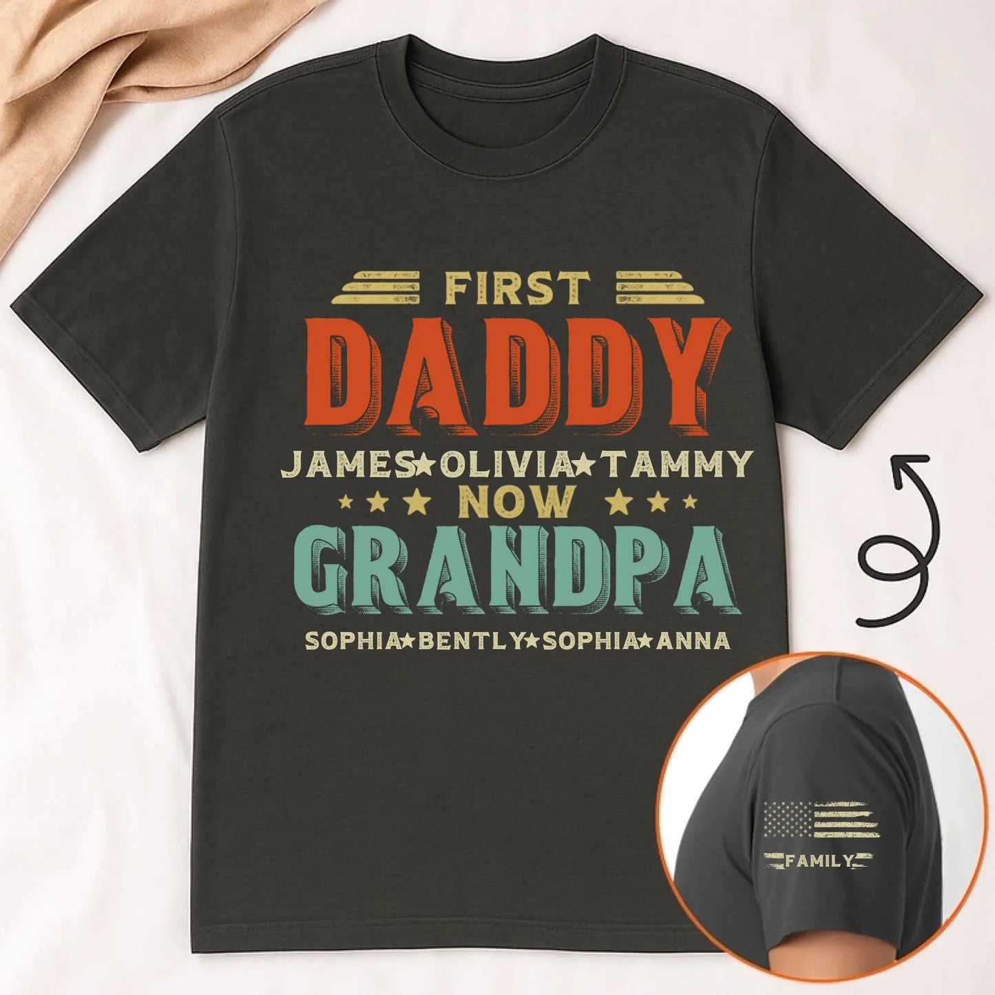 First Dad Now Grandpa Shirt – Personalized Father's Day T-Shirt with Custom Titles & Kids’ Names for Dad or Papa Ezcustomize