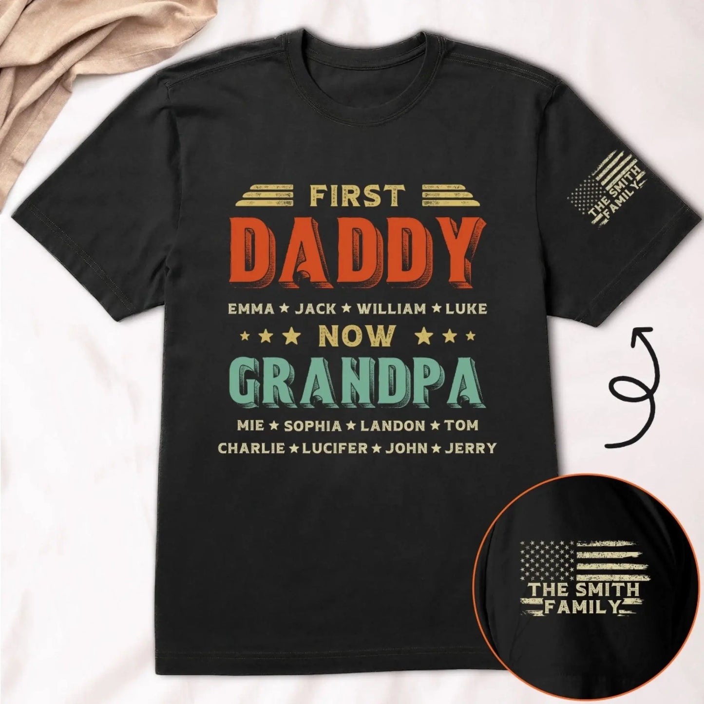 First Dad Now Grandpa Shirt – Personalized Father's Day T-Shirt with Custom Titles & Kids’ Names for Dad or Papa Ezcustomize