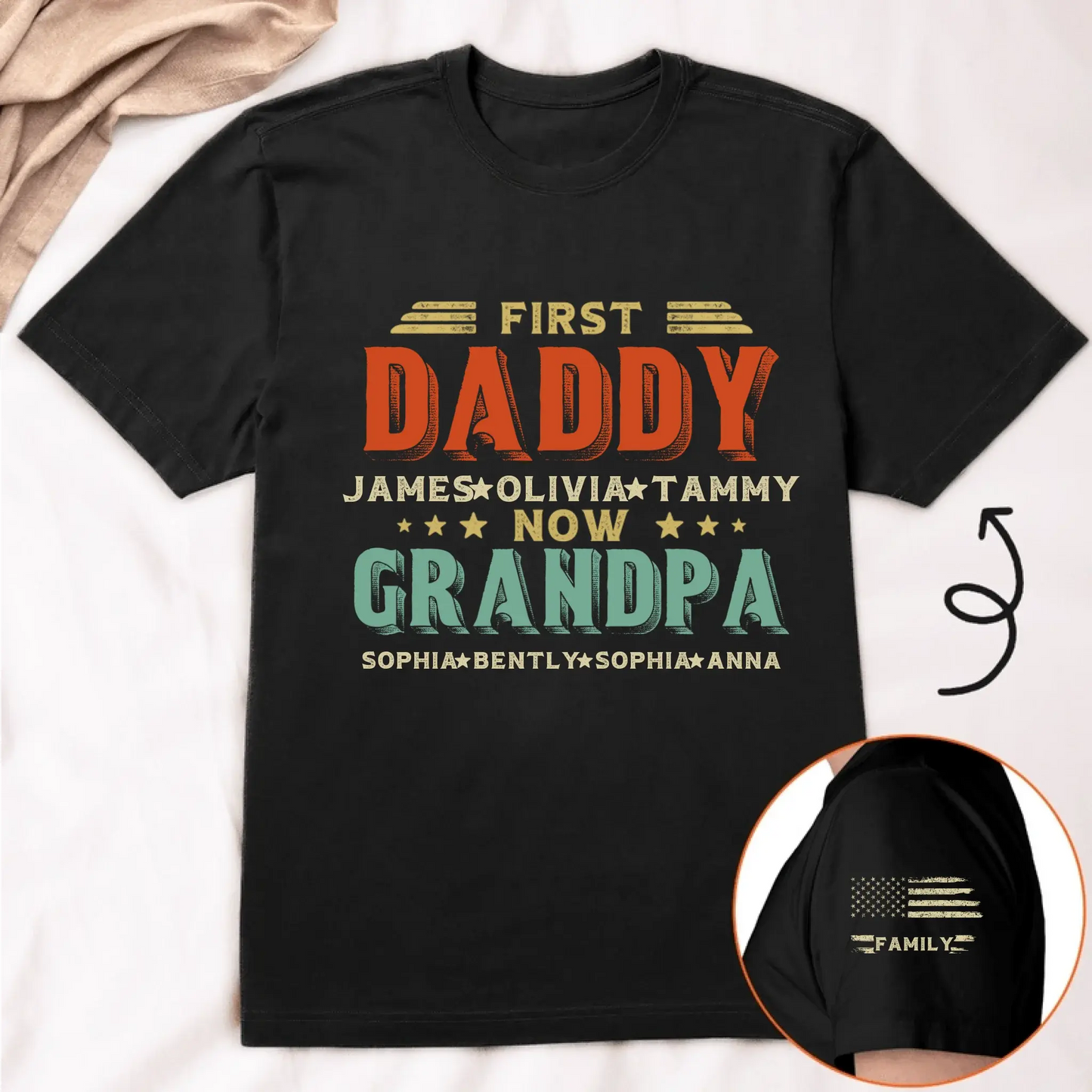 First Dad Now Grandpa Shirt – Personalized Father's Day T-Shirt with Custom Titles & Kids’ Names for Dad or Papa Ezcustomize
