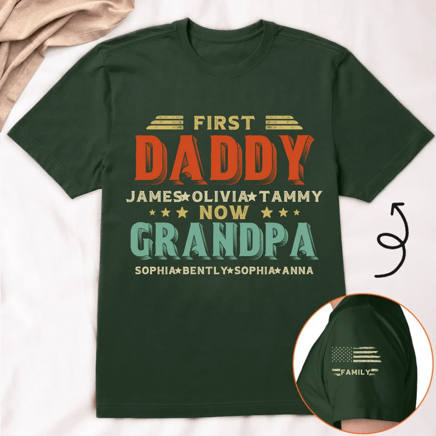 First Dad Now Grandpa Shirt – Personalized Father's Day T-Shirt with Custom Titles & Kids’ Names for Dad or Papa Ezcustomize