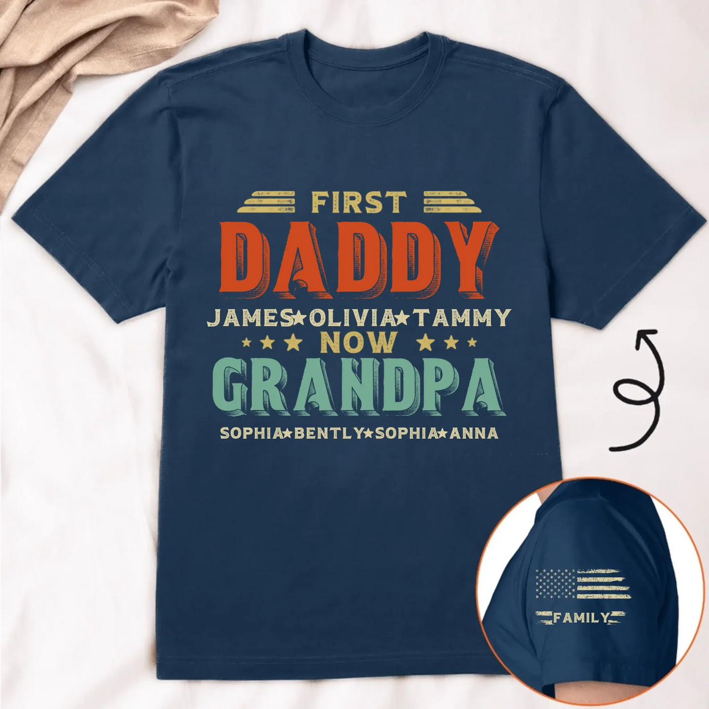 First Dad Now Grandpa Shirt – Personalized Father's Day T-Shirt with Custom Titles & Kids’ Names for Dad or Papa Ezcustomize