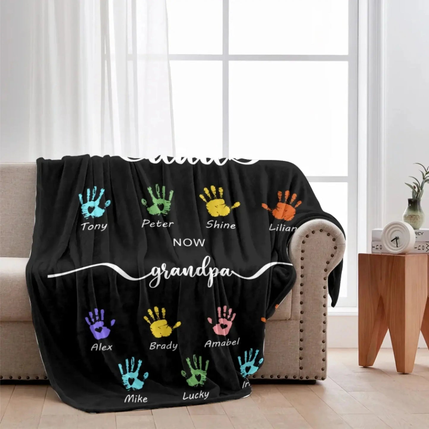 First Dad Now Grandpa's Names Handprint Blanket - Custom Father's Day Gift for Dad, Papa, Grandpa, Daddy, Dada Ezcustomize
