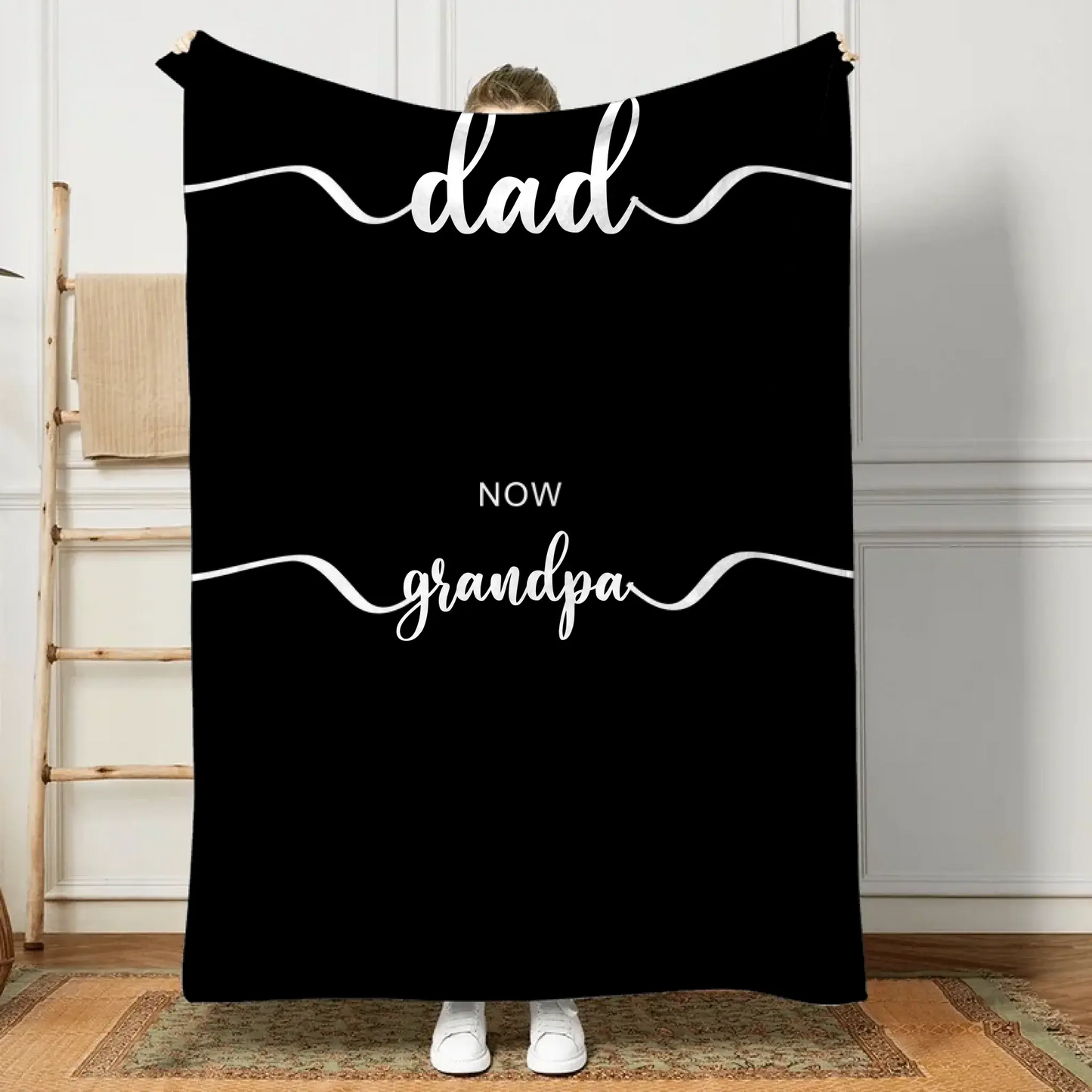 First Dad Now Grandpa's Names Handprint Blanket - Custom Father's Day Gift for Dad, Papa, Grandpa, Daddy, Dada Ezcustomize