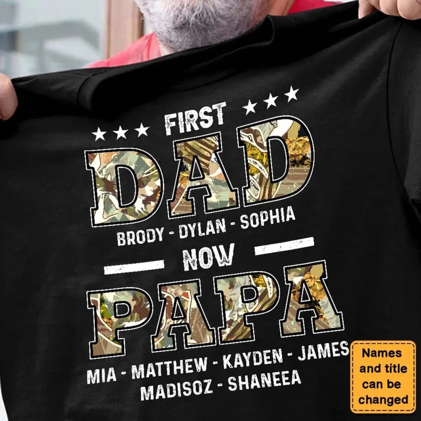"First Dad, Now Papa" Title Art – Personalized T-Shirt/Hoodie/Sweatshirt – Custom Gift for Father or Grandpa Ezcustomize