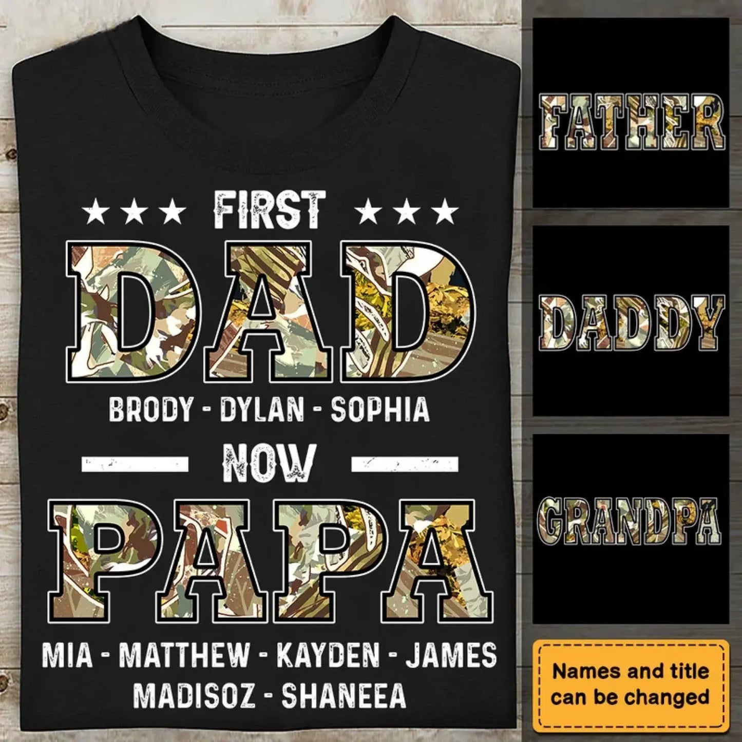 "First Dad, Now Papa" Title Art – Personalized T-Shirt/Hoodie/Sweatshirt – Custom Gift for Father or Grandpa Ezcustomize