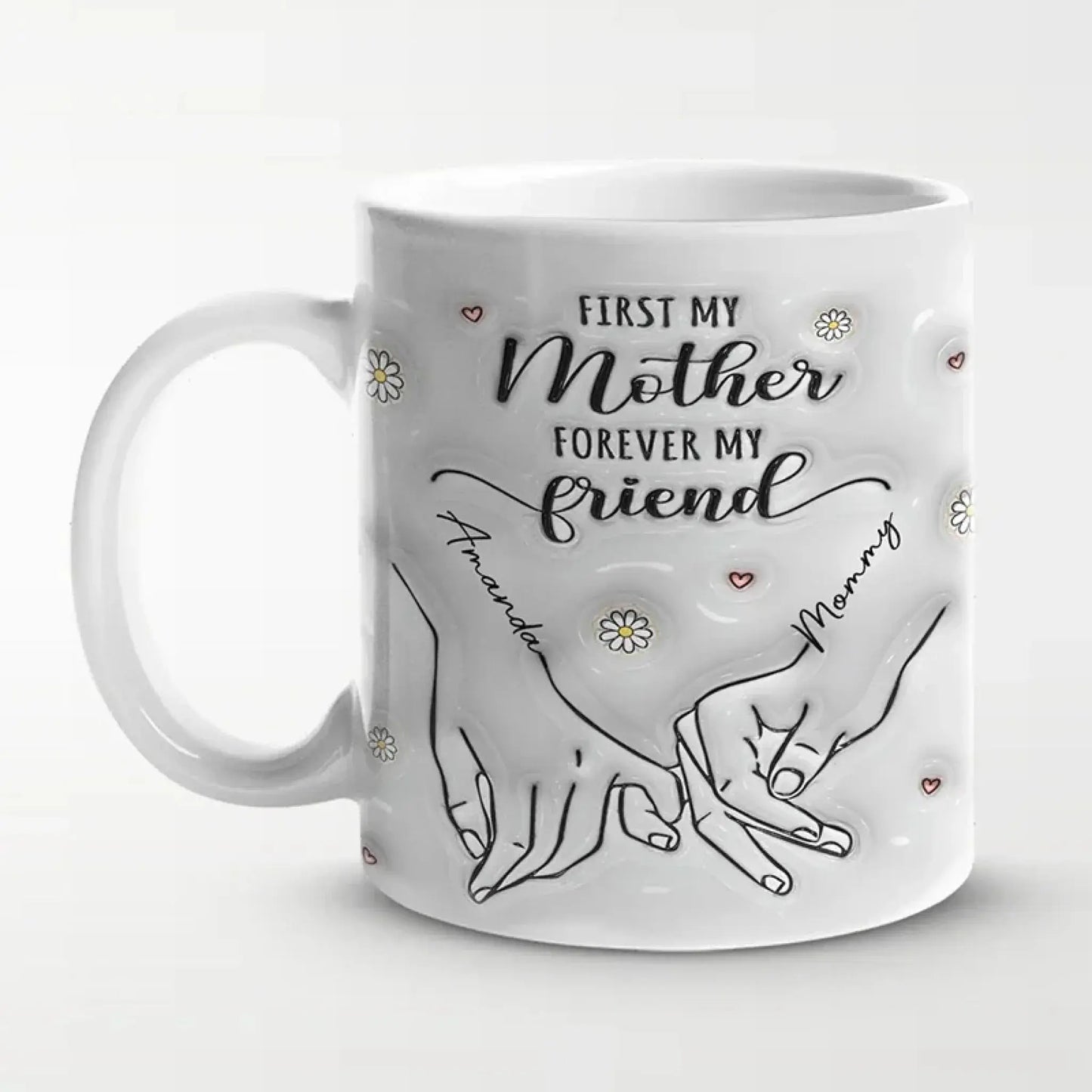 First My Mother Forever My Friend Mug – Personalized 3D Hand Holding Cup, Custom Gift for Mom from Daughter Ezcustomize