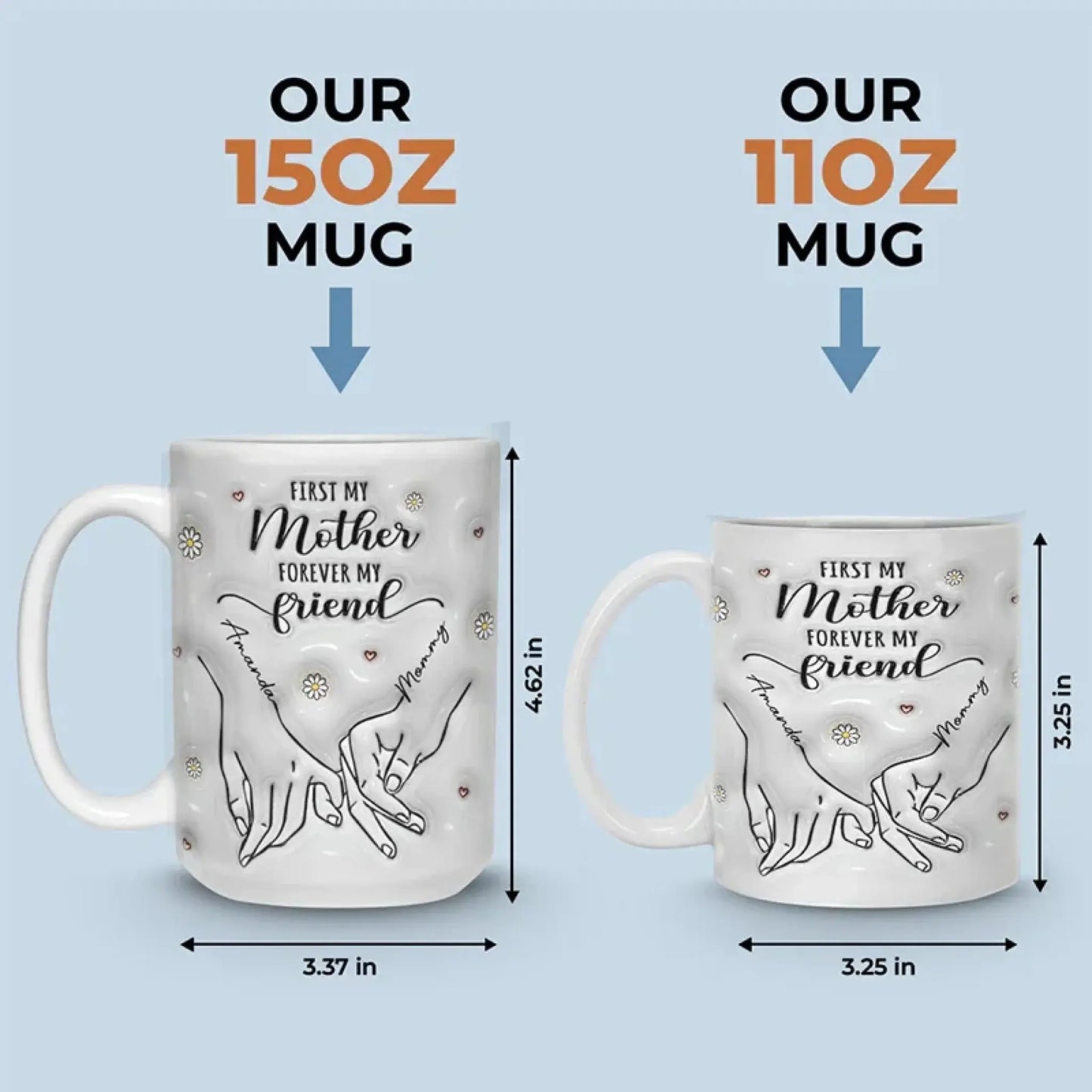 First My Mother Forever My Friend Mug – Personalized 3D Hand Holding Cup, Custom Gift for Mom from Daughter Ezcustomize