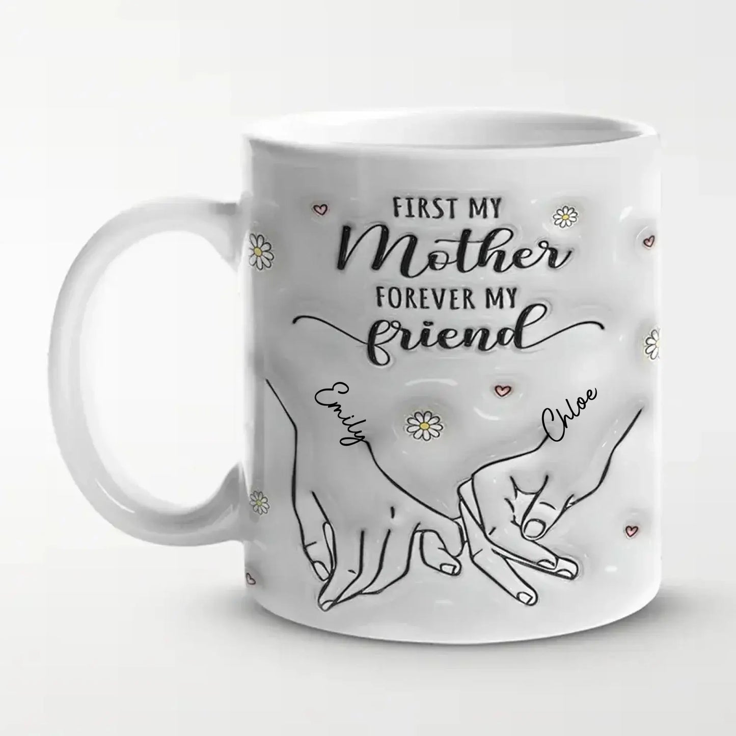 First My Mother Forever My Friend Mug – Personalized 3D Hand Holding Cup, Custom Gift for Mom from Daughter Ezcustomize