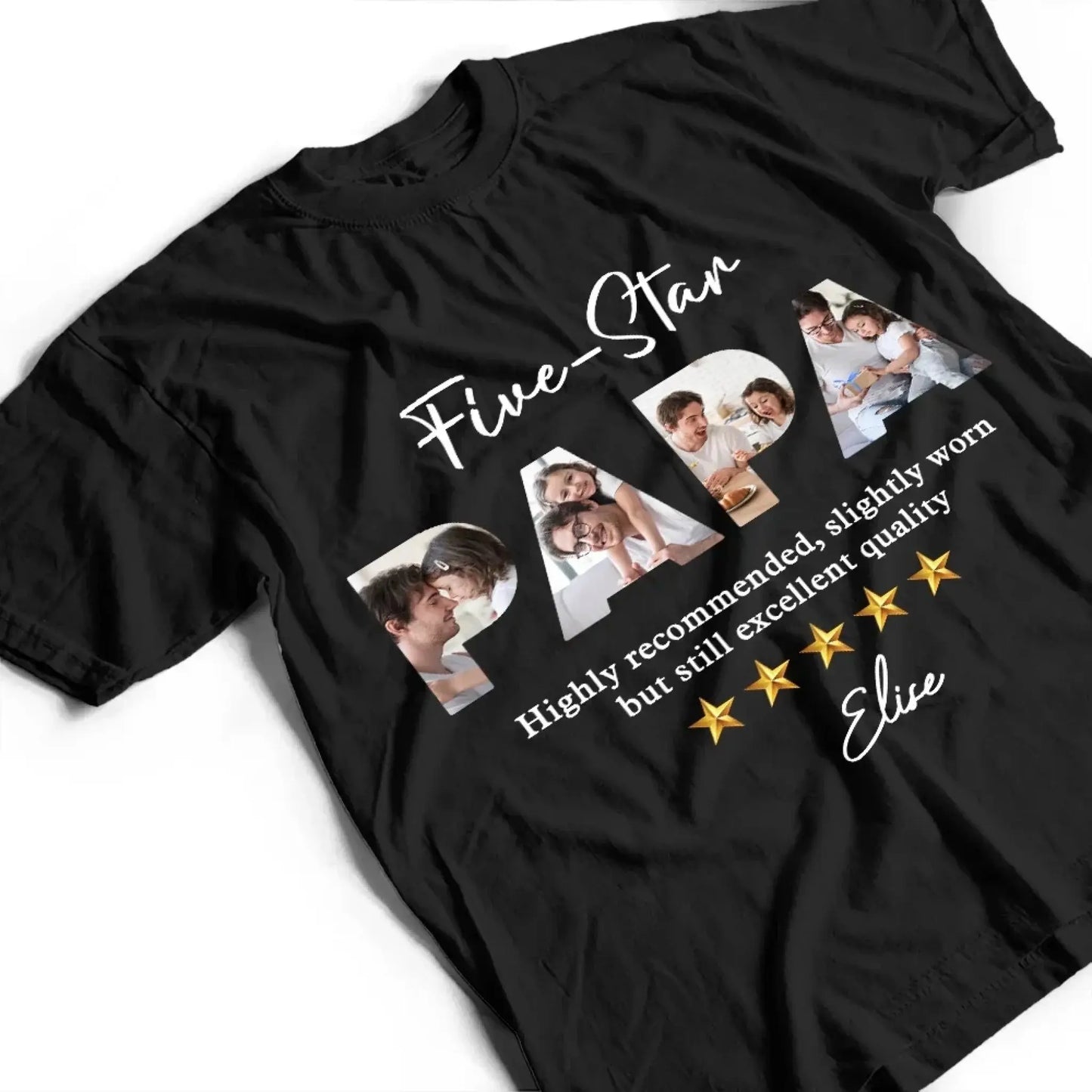 Five-Star Dad Custom Photo T-Shirt – Personalized Shirt with Star Rating & Picture – Unique Gift for Father’s Day or Birthday Ezcustomize
