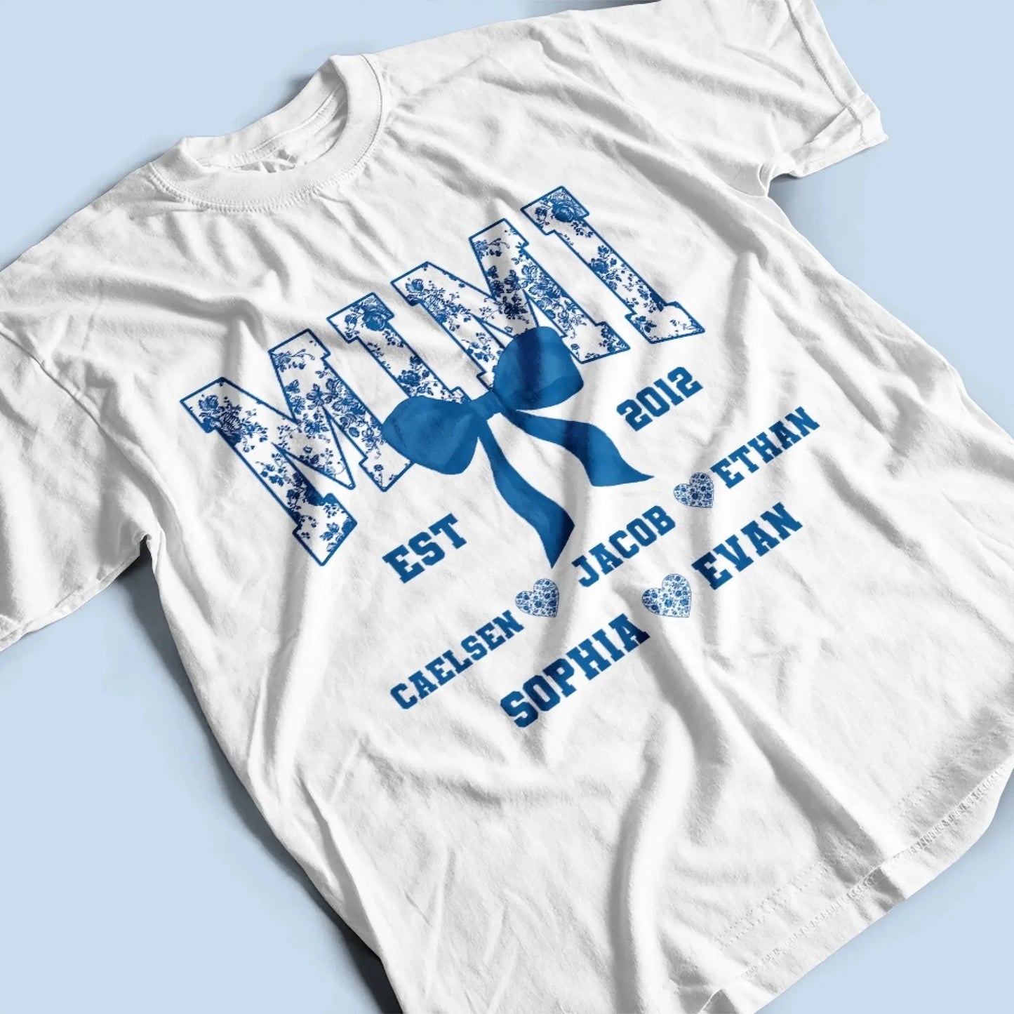Floral Grandma Shirt with Bow – Personalized Name & Year T-Shirt Gift for Nana, Gigi, Mimi, Grandma Ezcustomize